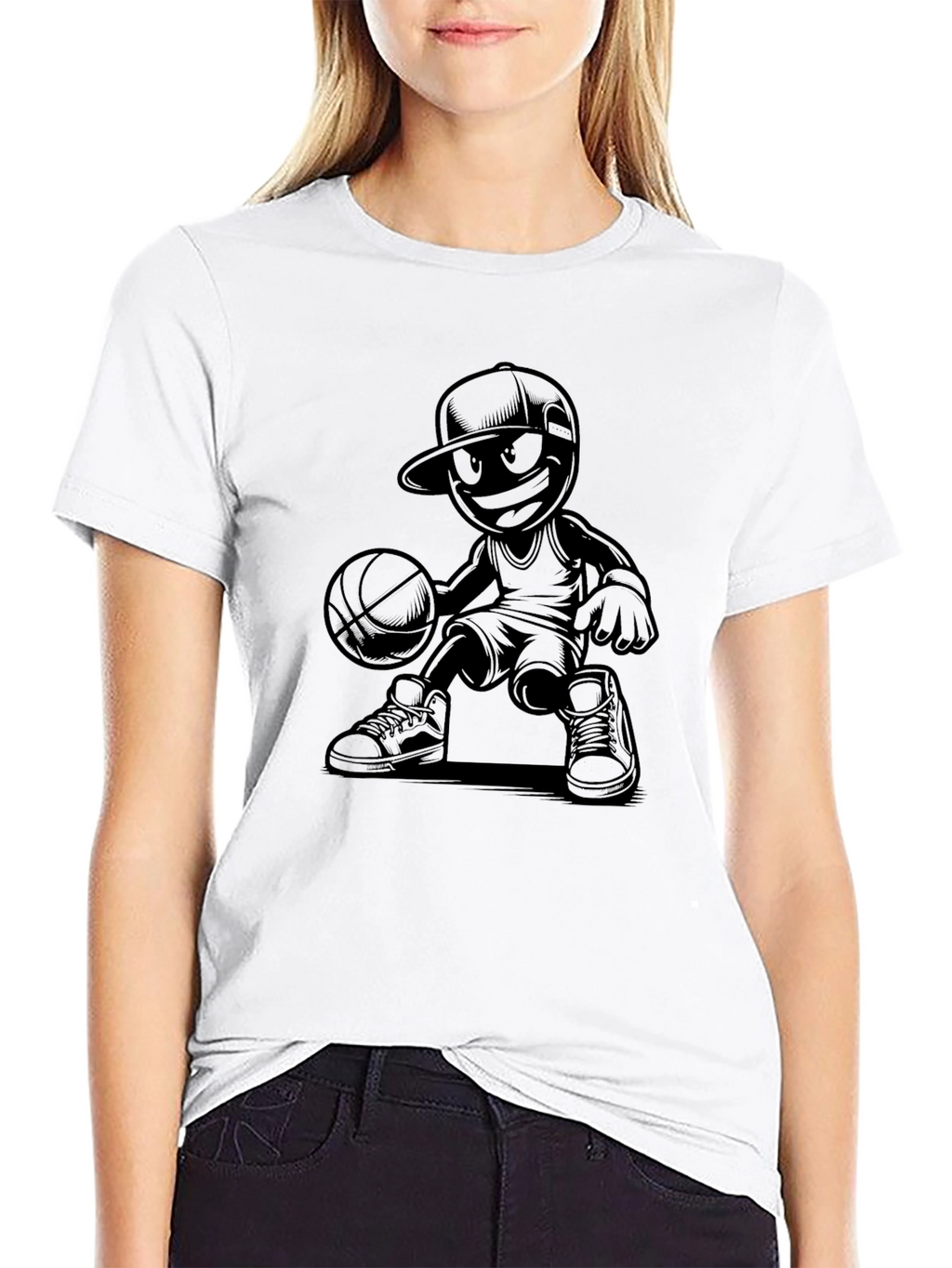 Cool Basketball Cartoon Graphic Tee - Black T-Shirt