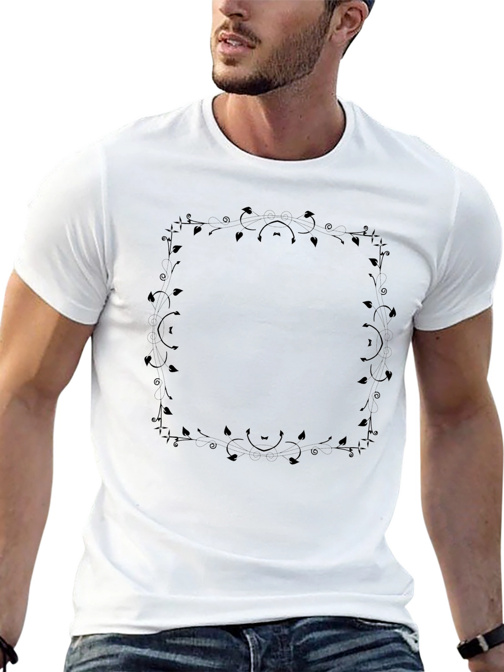 Floral Frame Black T-Shirt