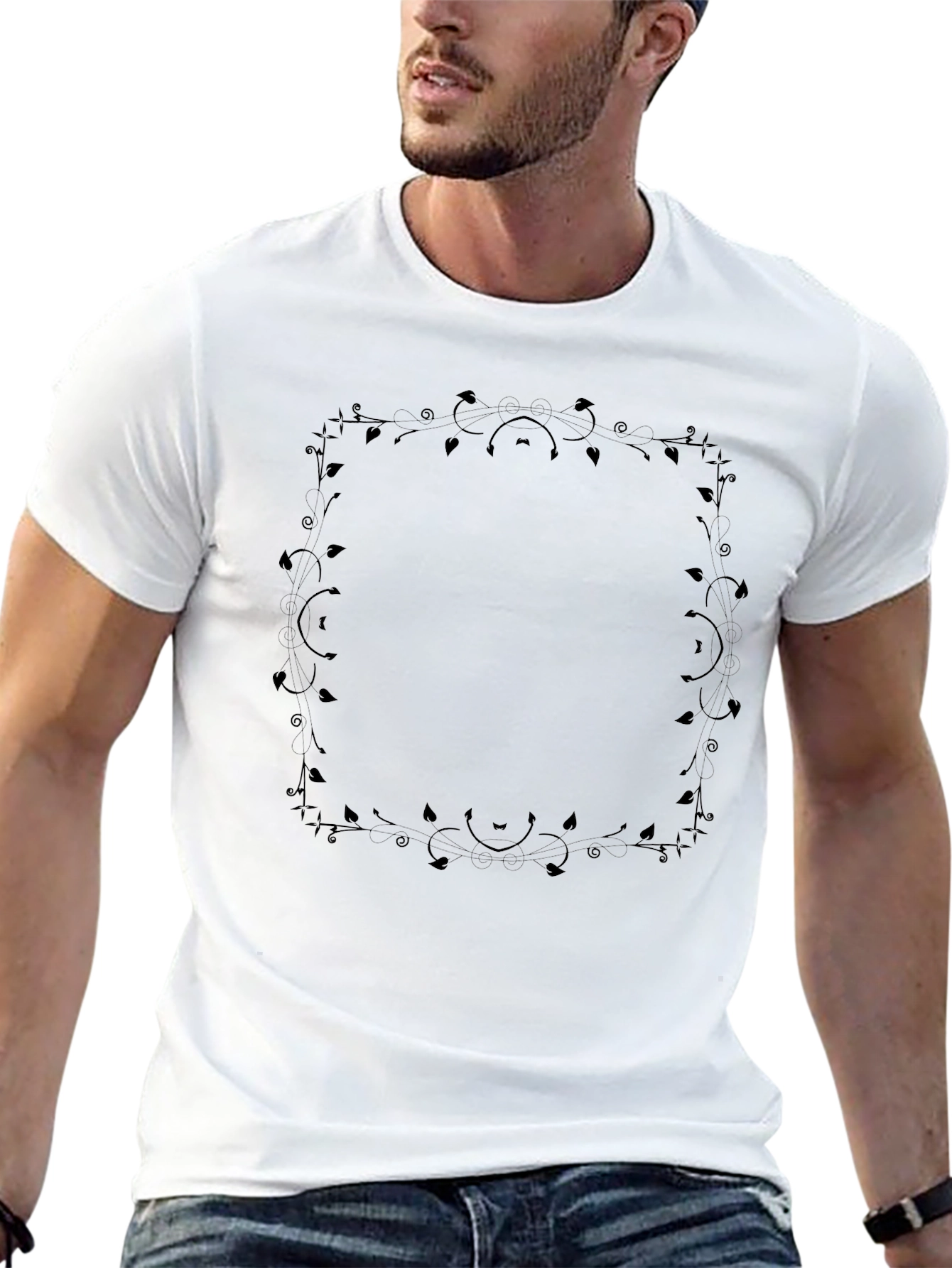 Floral Frame Black T-Shirt