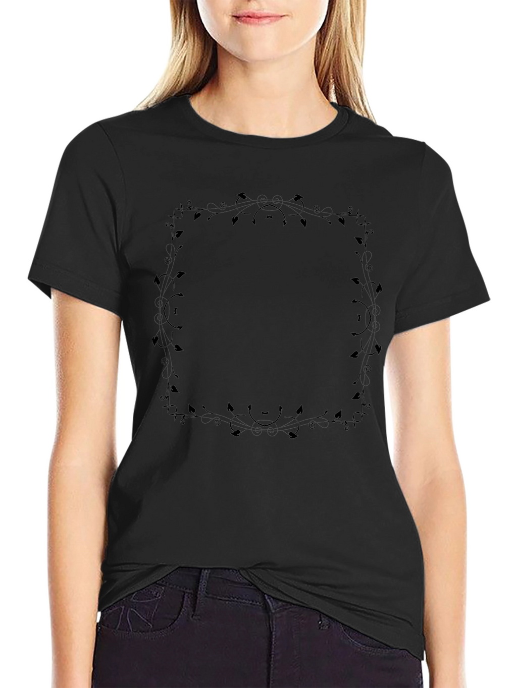 Floral Frame Black T-Shirt