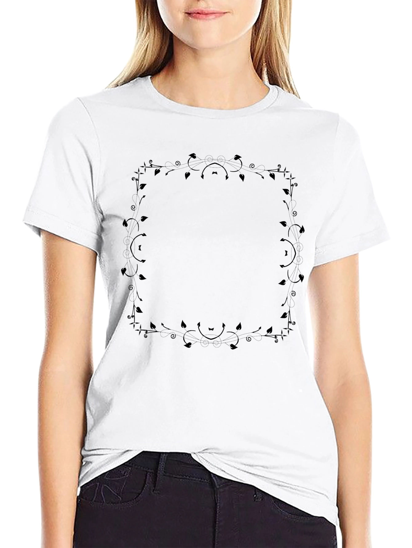Floral Frame Black T-Shirt