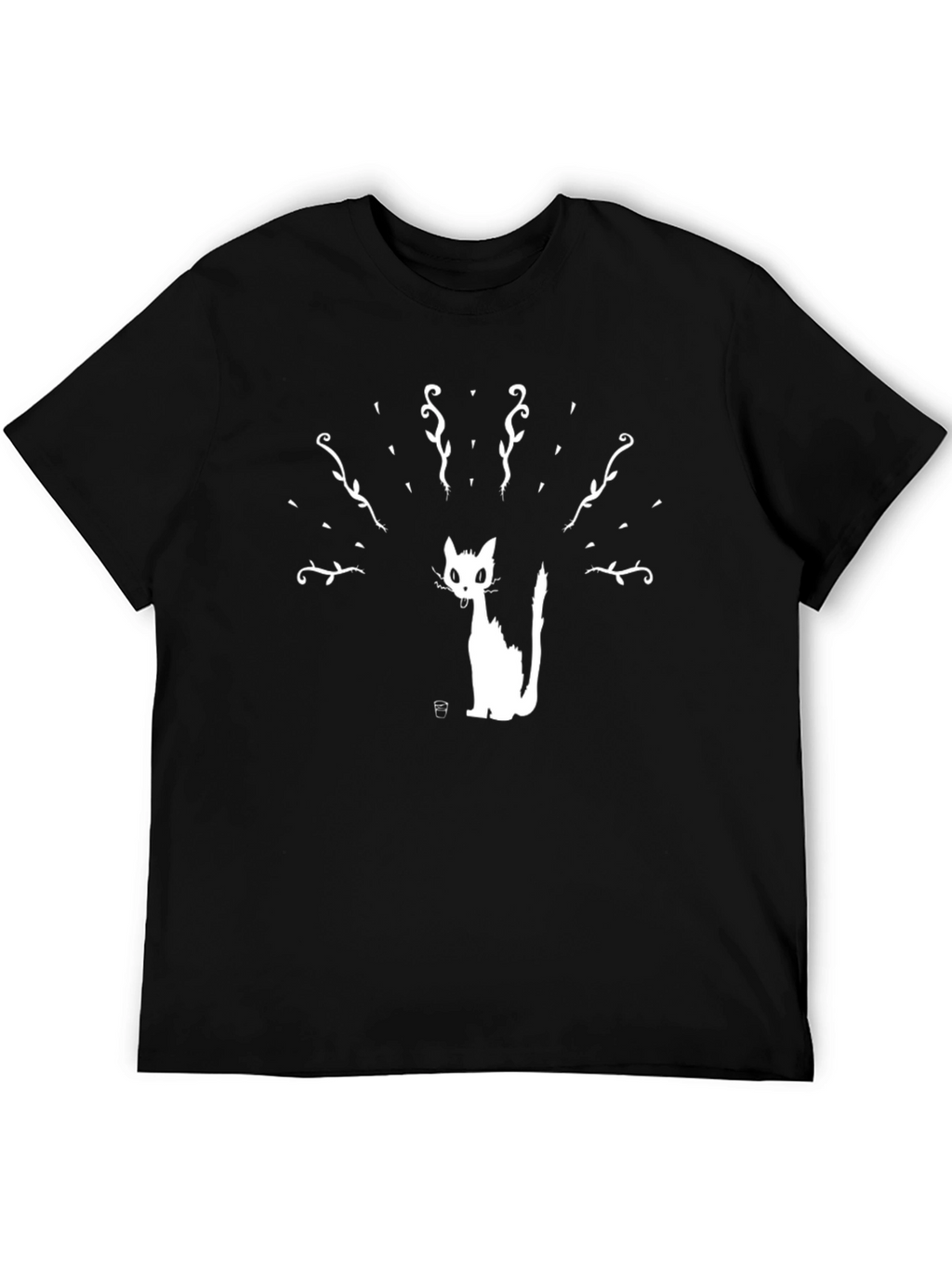 Black T-Shirt with Cat Silhouette Print