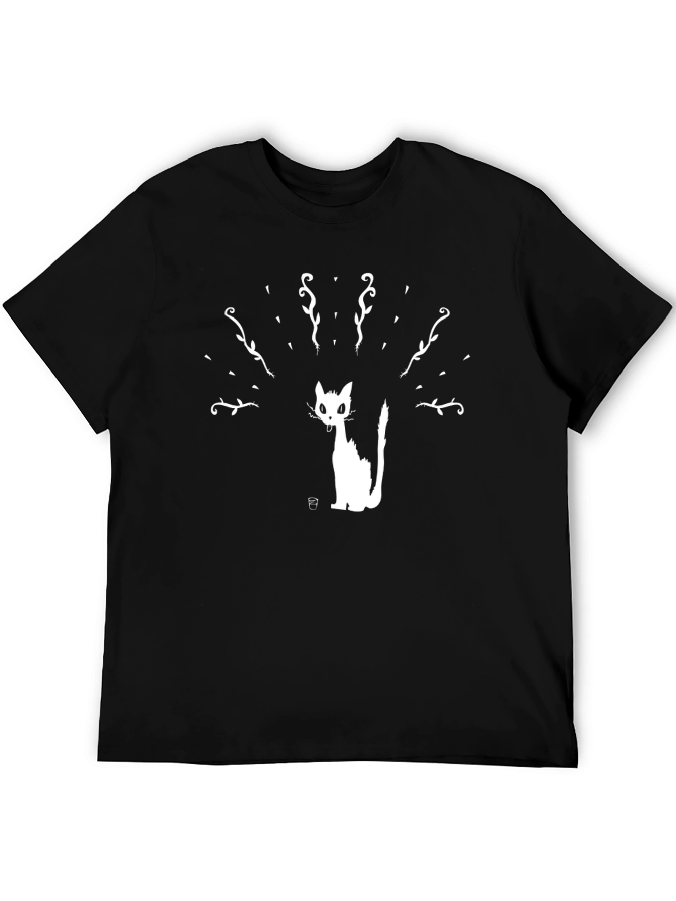 Black T-Shirt with Cat Silhouette Print