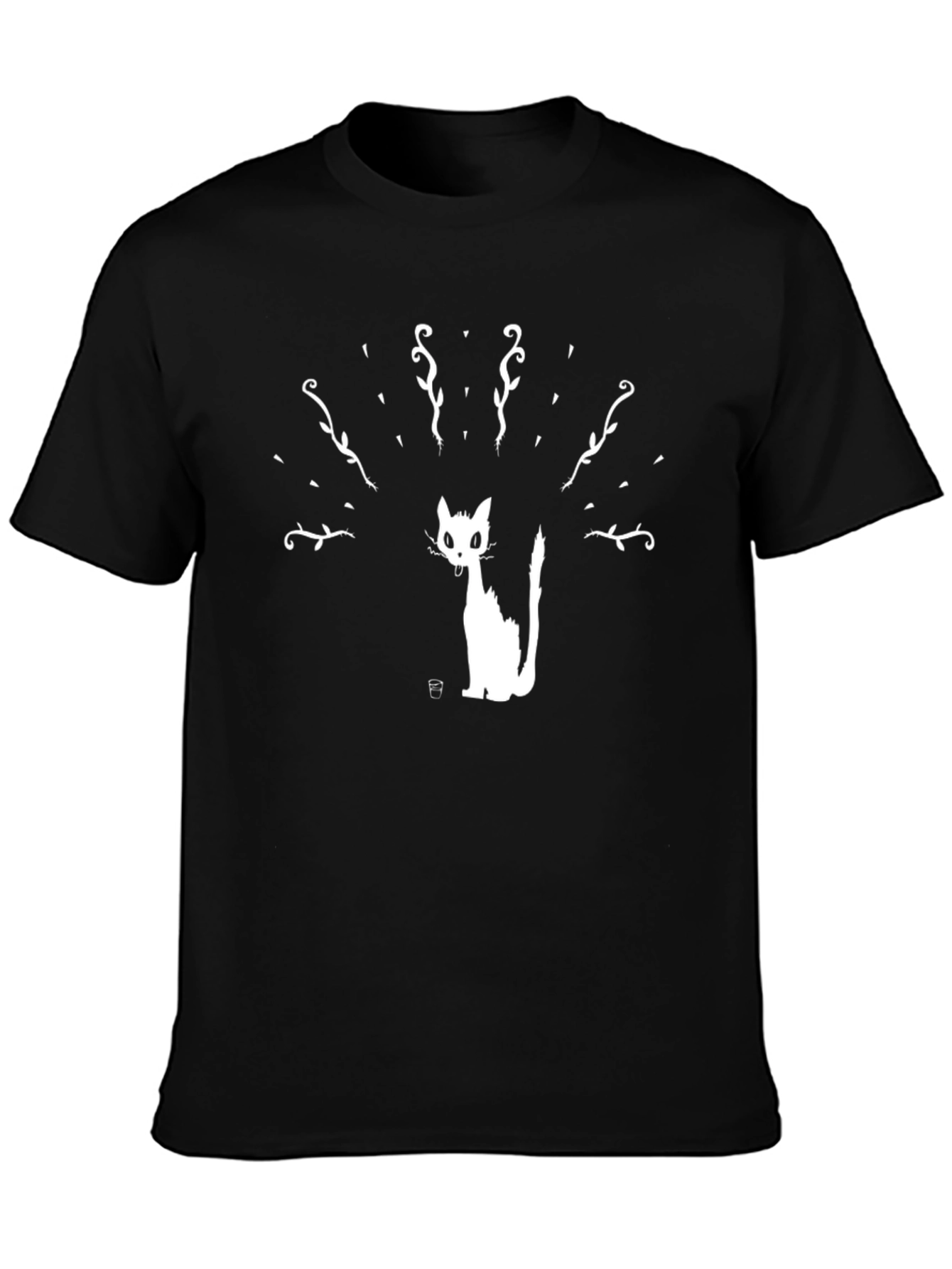 Black T-Shirt with Cat Silhouette Print