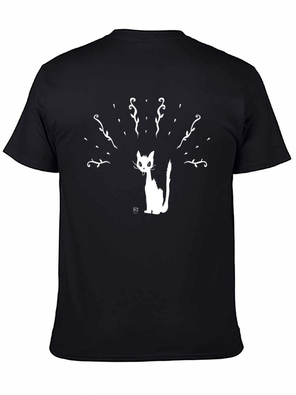 Black T-Shirt with Cat Silhouette Print