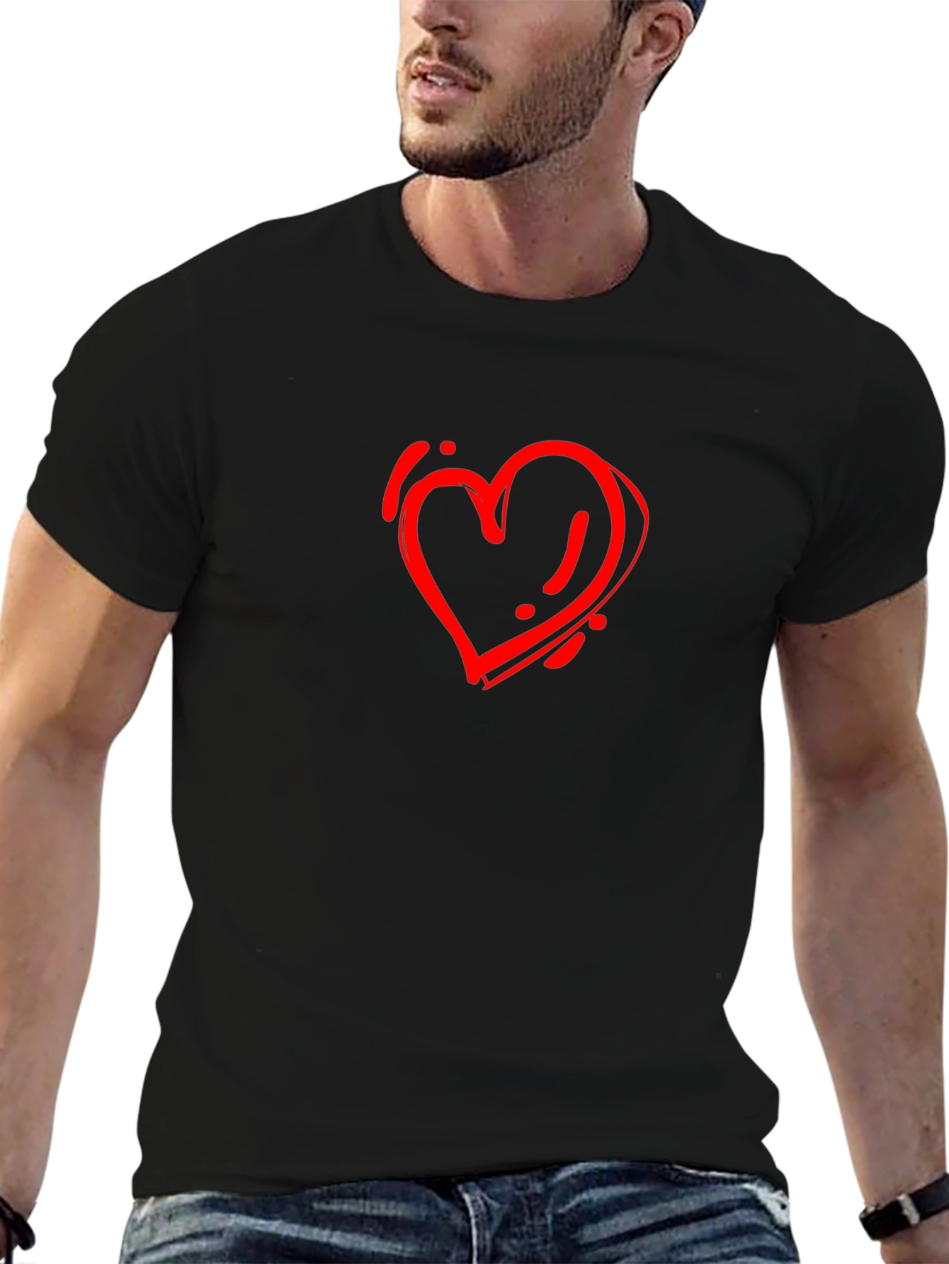 Mens Black Tee with Red Heart Design