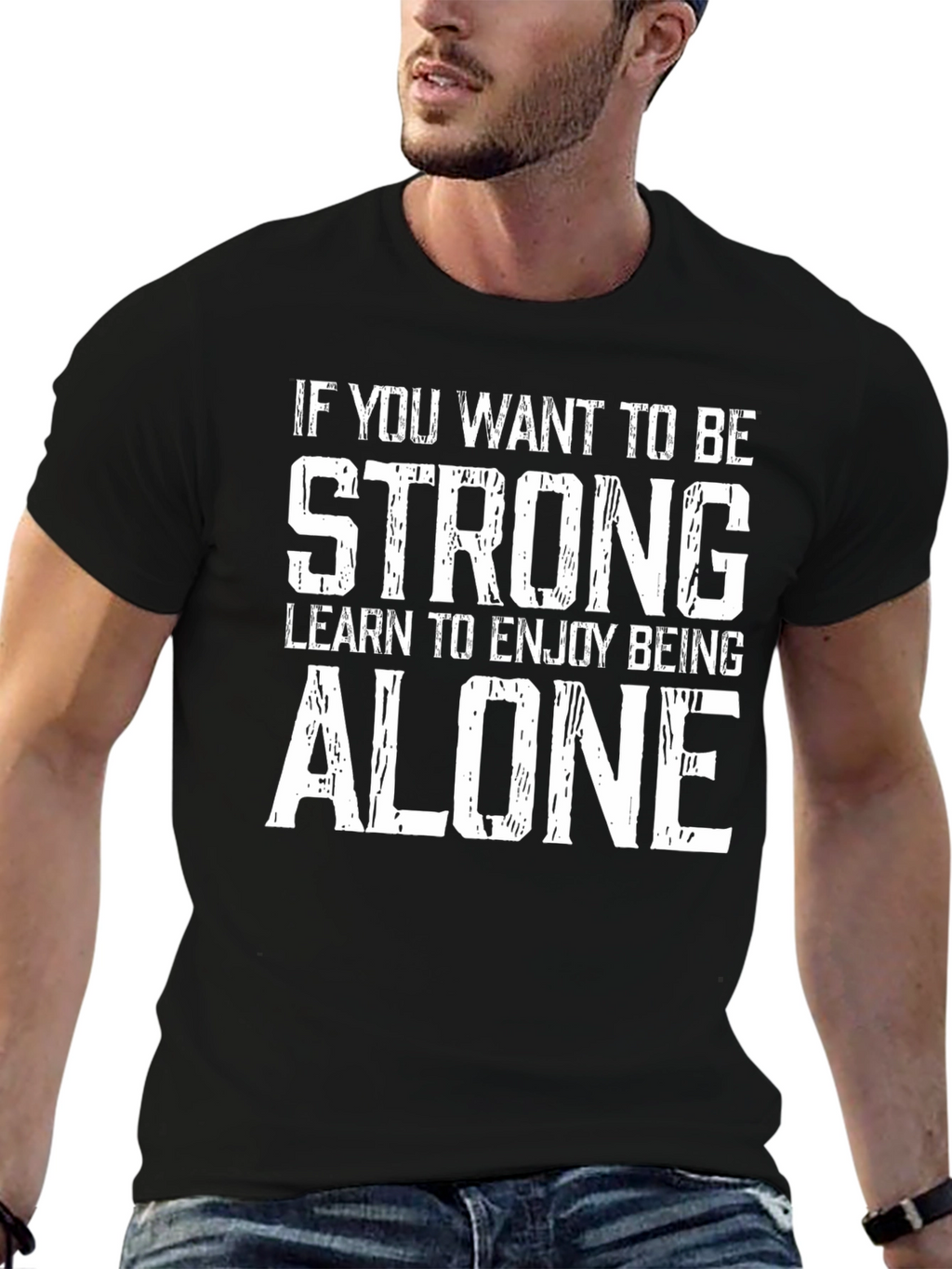 Strong Alone Black Graphic T-Shirt