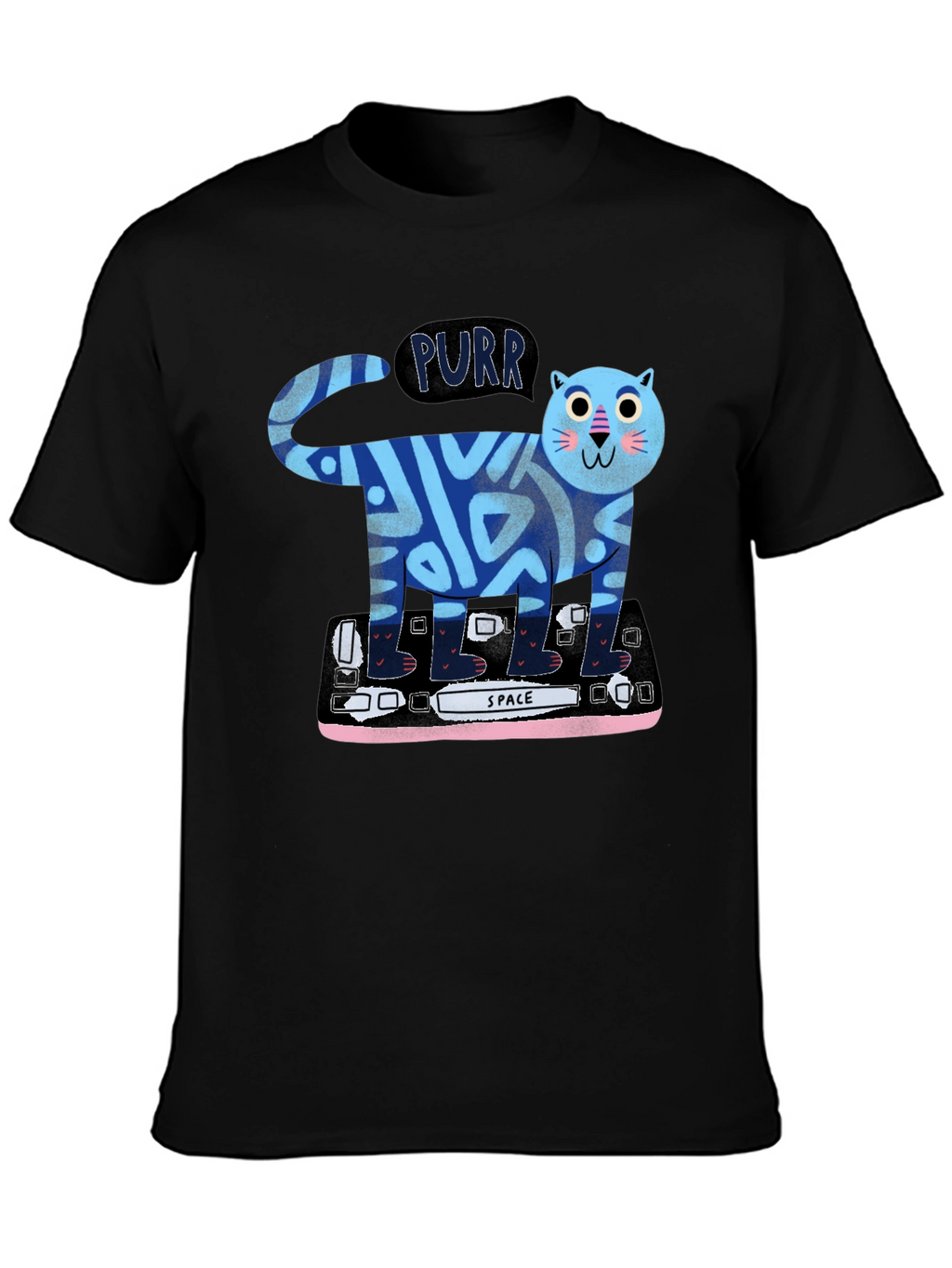 Purrfect Keyboard Cat Tee - Black Cotton Graphic T-Shirt