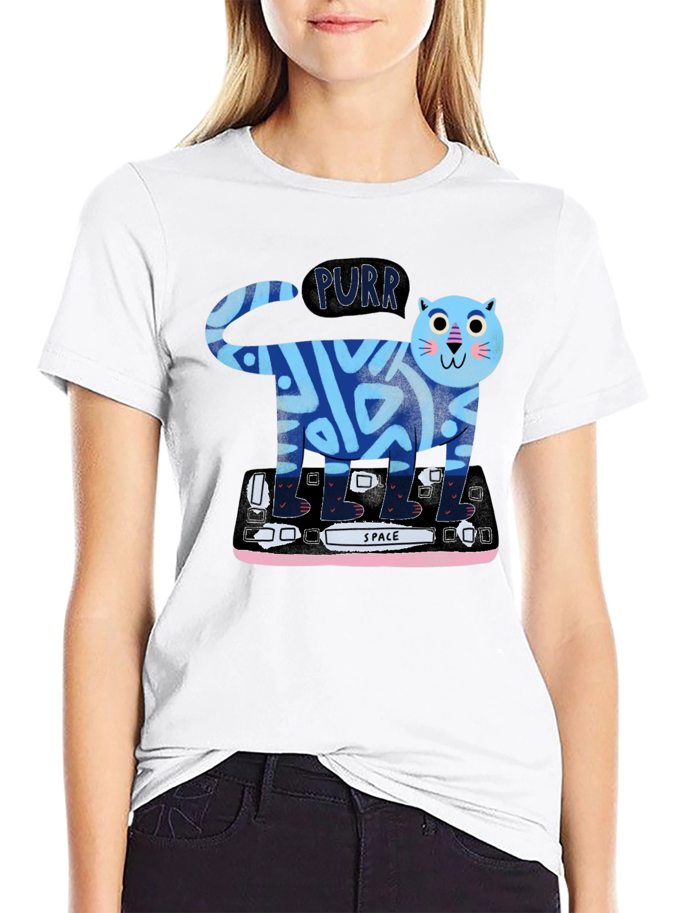 Purrfect Keyboard Cat Tee - Black Cotton Graphic T-Shirt