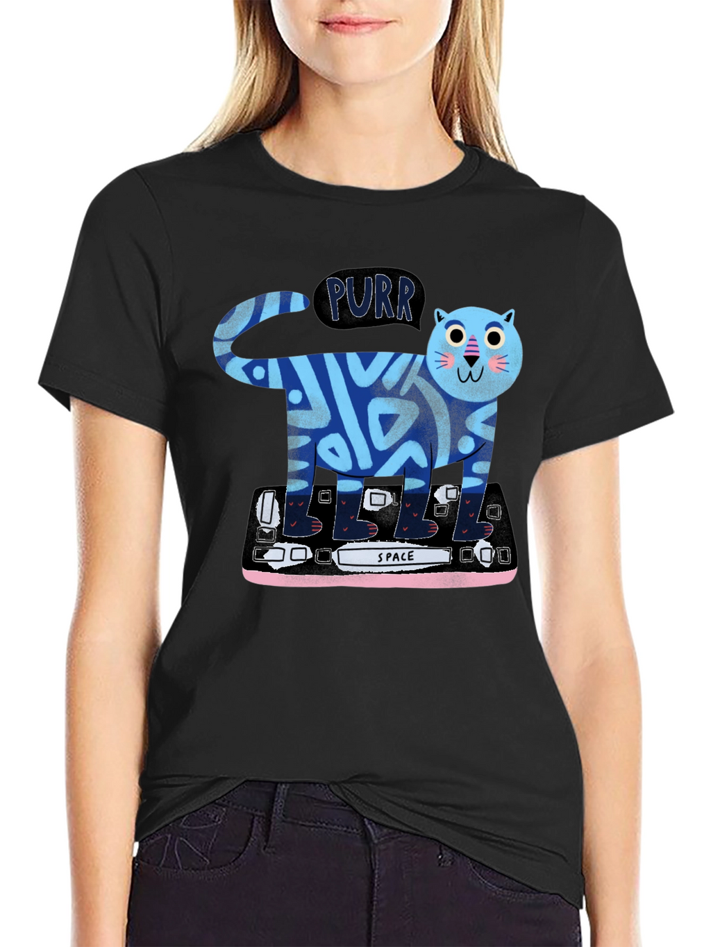 Purrfect Keyboard Cat Tee - Black Cotton Graphic T-Shirt