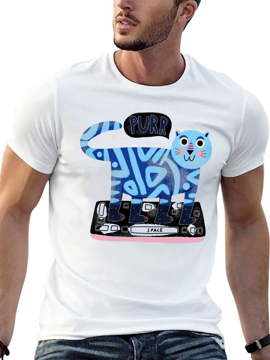 Purrfect Keyboard Cat Tee - Black Cotton Graphic T-Shirt