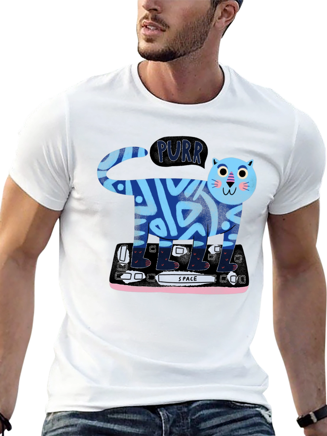 Purrfect Keyboard Cat Tee - Black Cotton Graphic T-Shirt