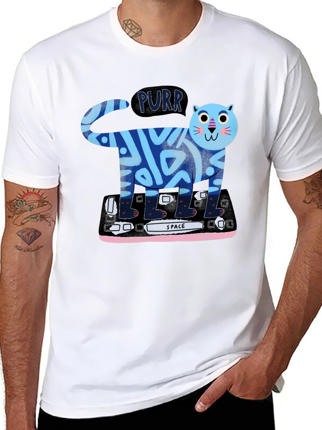 Purrfect Keyboard Cat Tee - Black Cotton Graphic T-Shirt