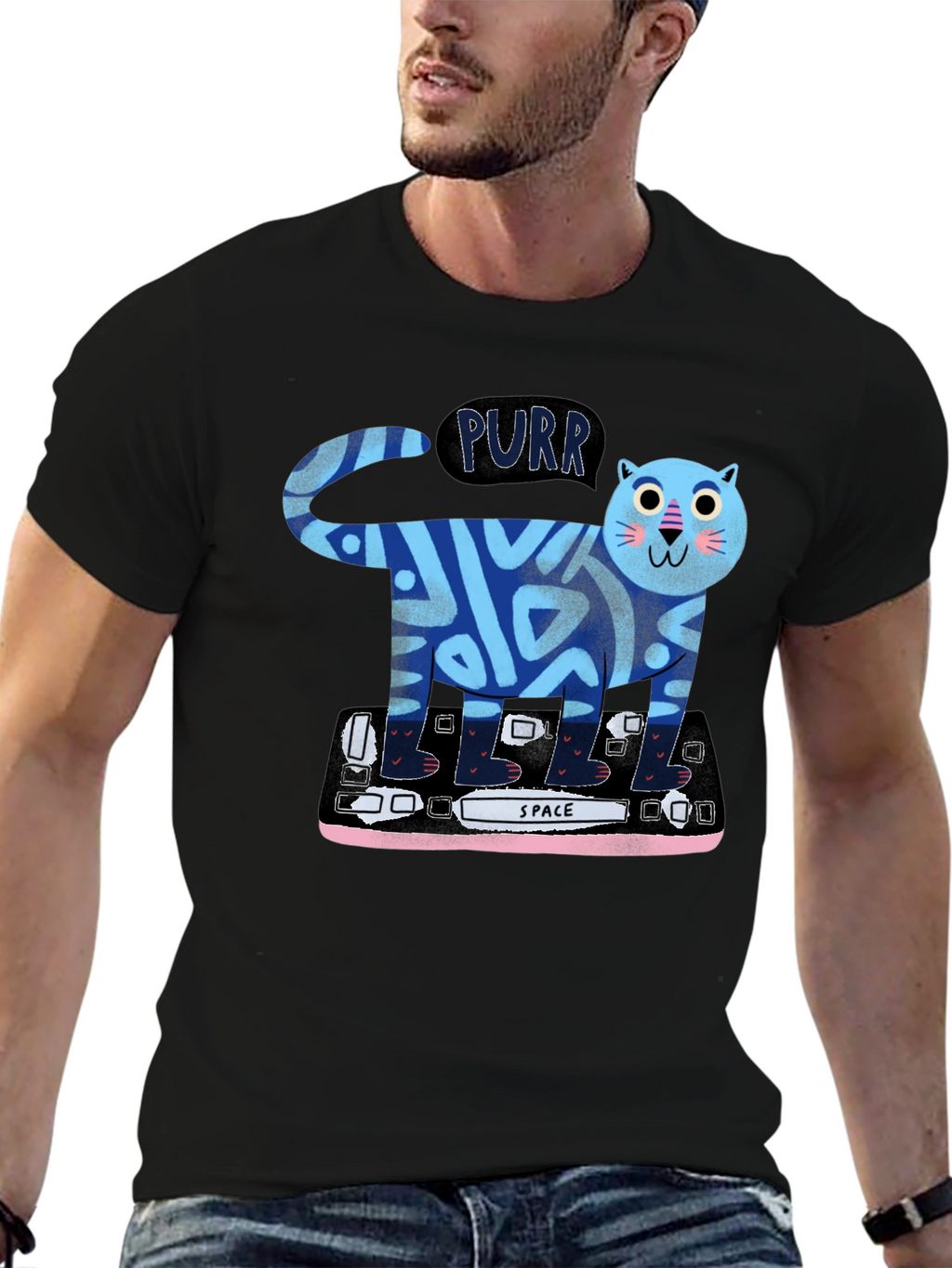 Purrfect Keyboard Cat Tee - Black Cotton Graphic T-Shirt