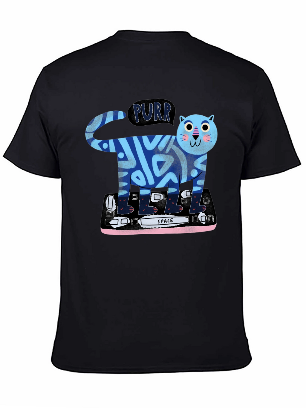 Purrfect Keyboard Cat Tee - Black Cotton Graphic T-Shirt