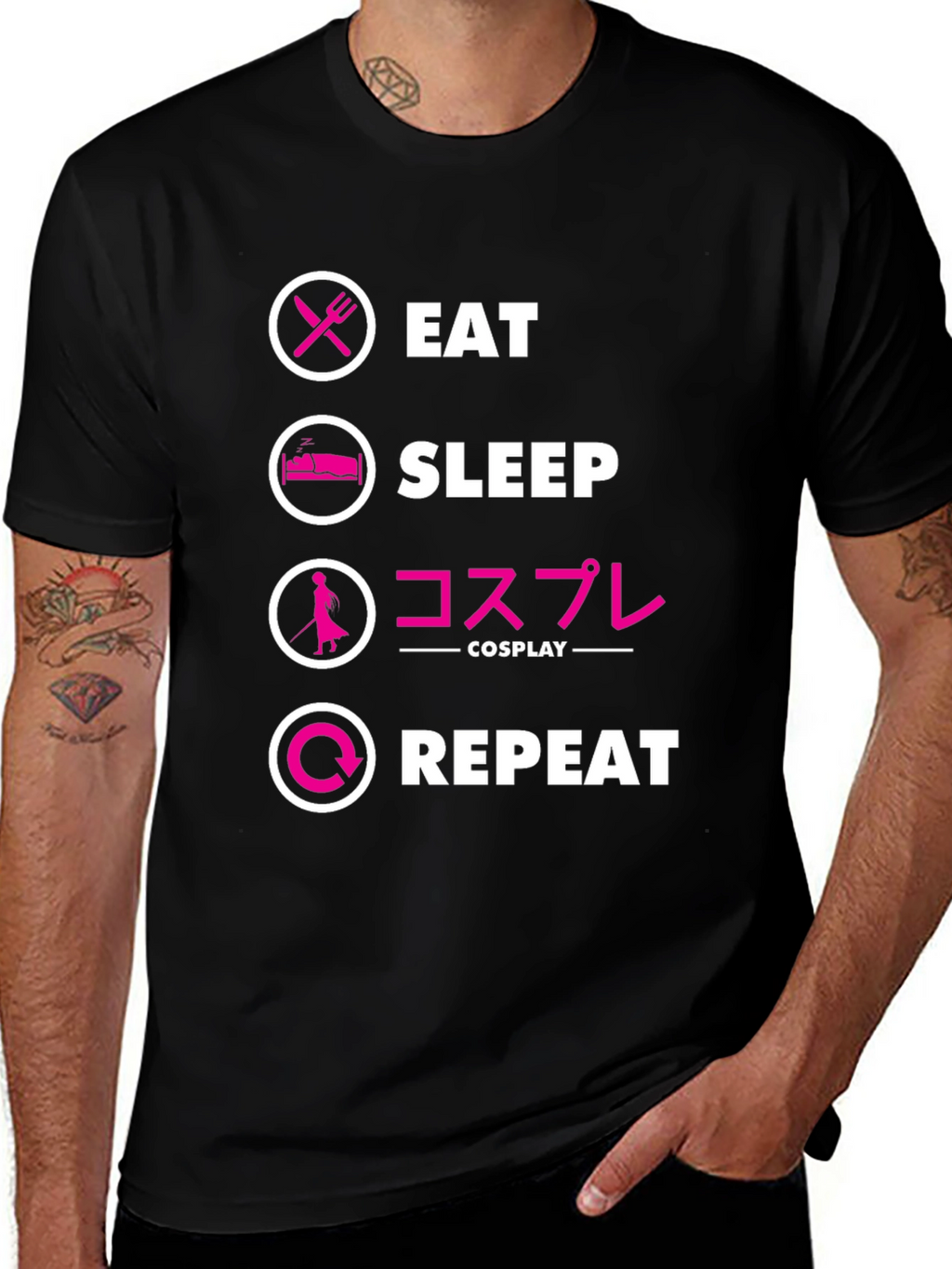 Eat Sleep Cosplay Repeat Black T-Shirt