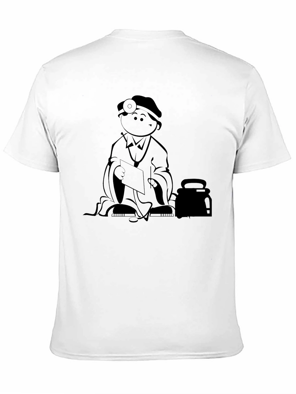 Cartoon Doctor Graphic Tee - Black Cotton T-Shirt