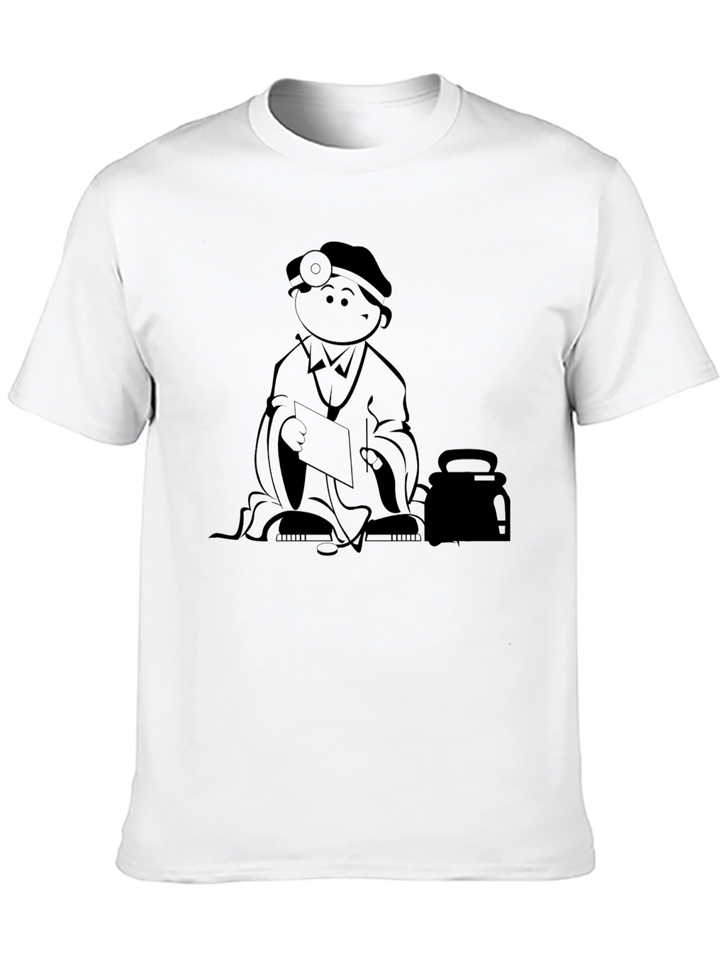 Cartoon Doctor Graphic Tee - Black Cotton T-Shirt