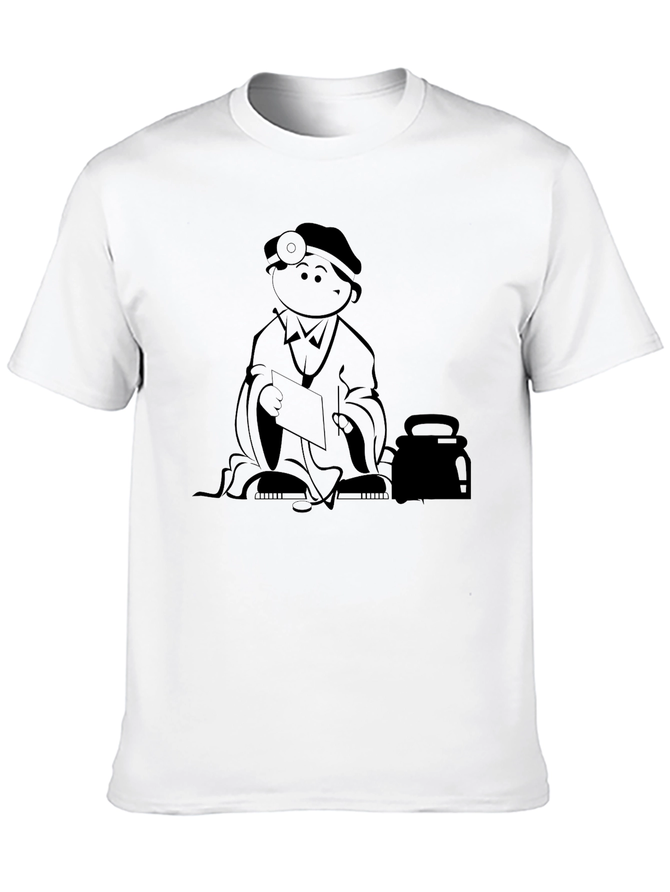 Cartoon Doctor Graphic Tee - Black Cotton T-Shirt