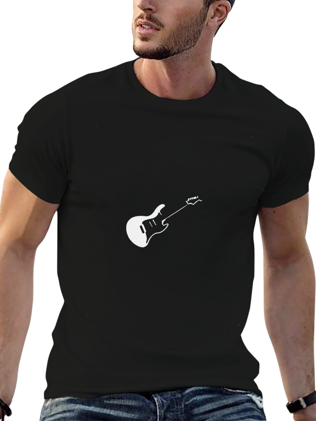 Guitar Graphic Tee - Black Cotton T-Shirt