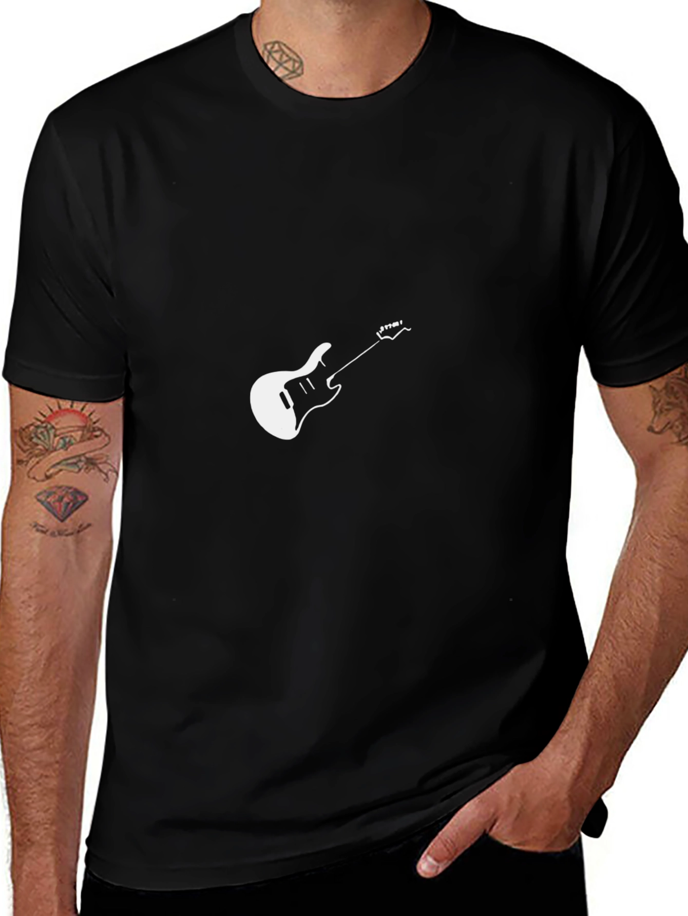 Guitar Graphic Tee - Black Cotton T-Shirt