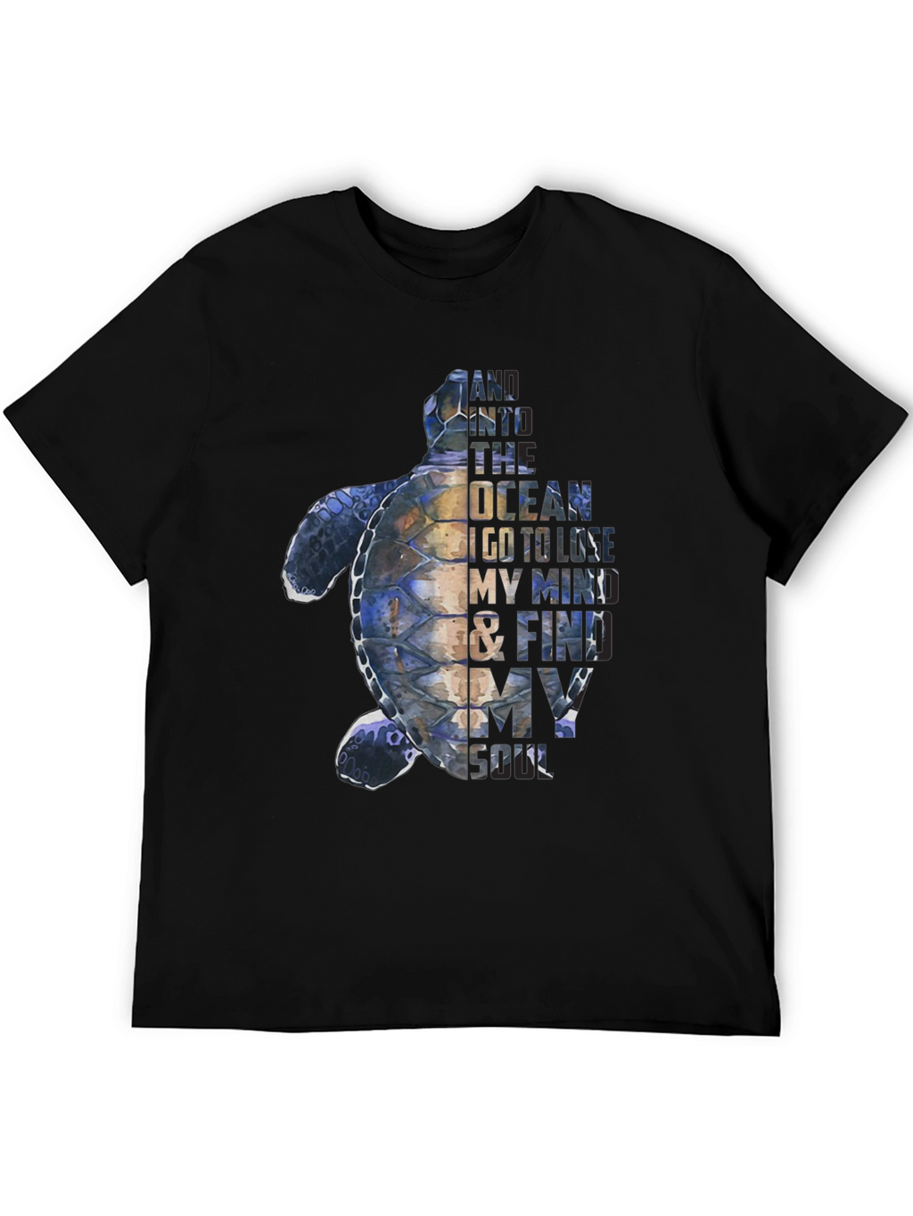 Sea Turtle Graphic Print Mens Black T-Shirt