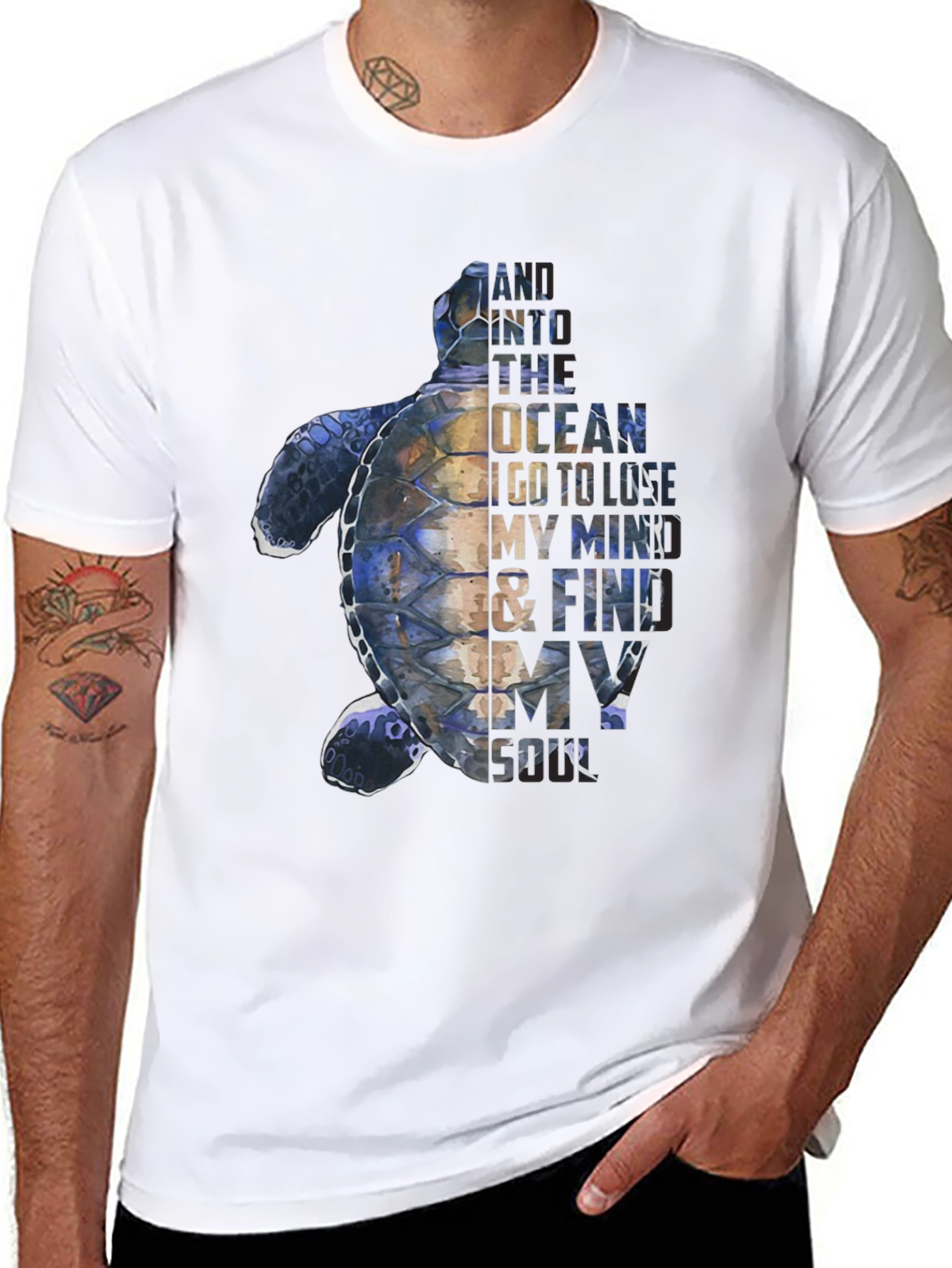 Sea Turtle Graphic Print Mens Black T-Shirt
