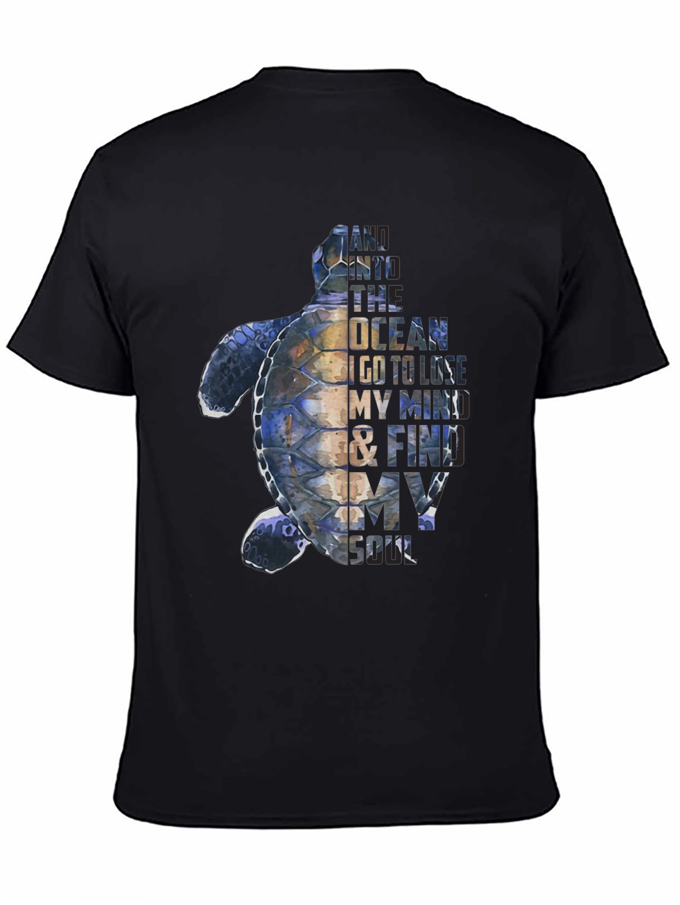 Sea Turtle Graphic Print Mens Black T-Shirt