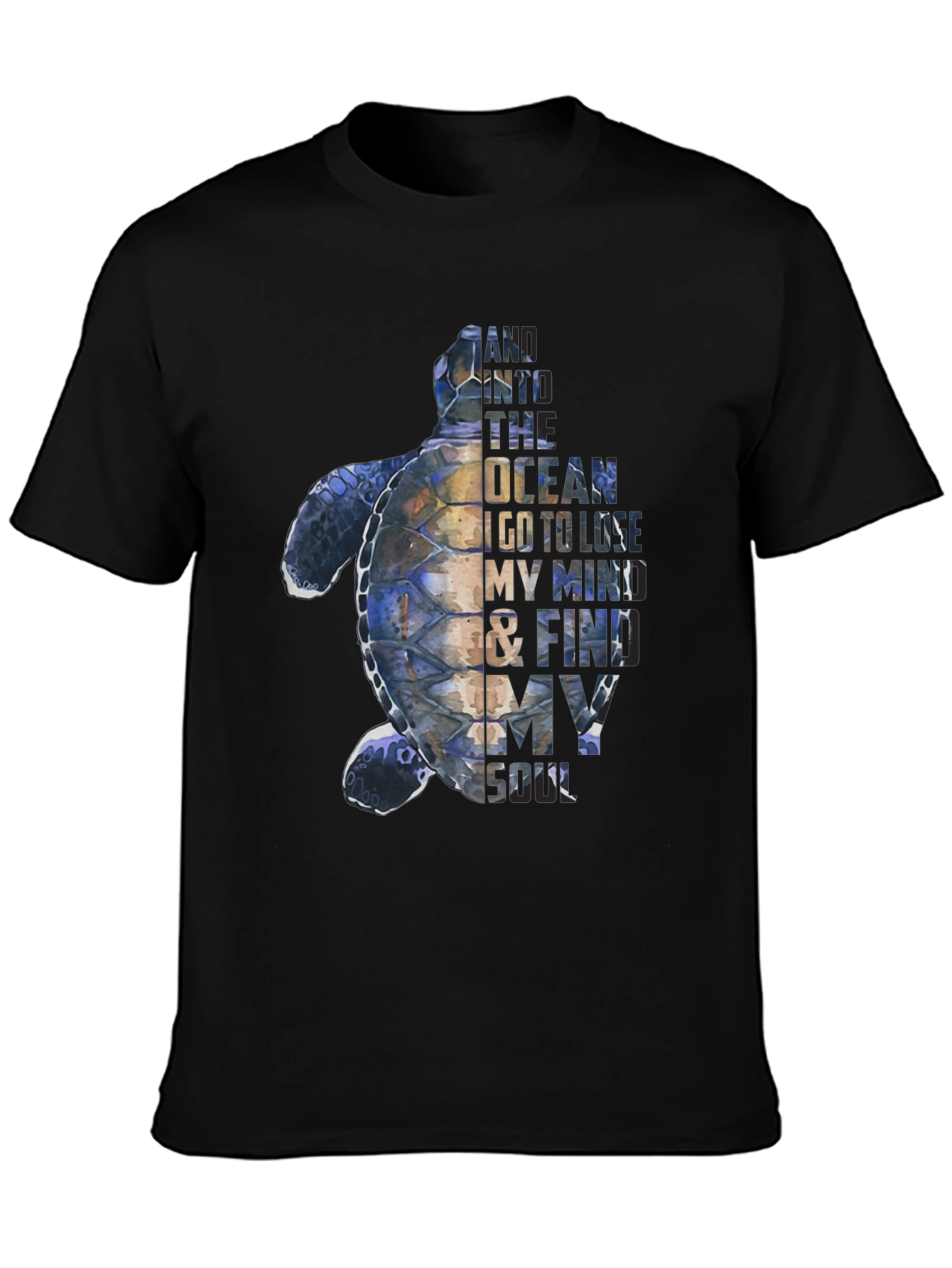 Sea Turtle Graphic Print Mens Black T-Shirt