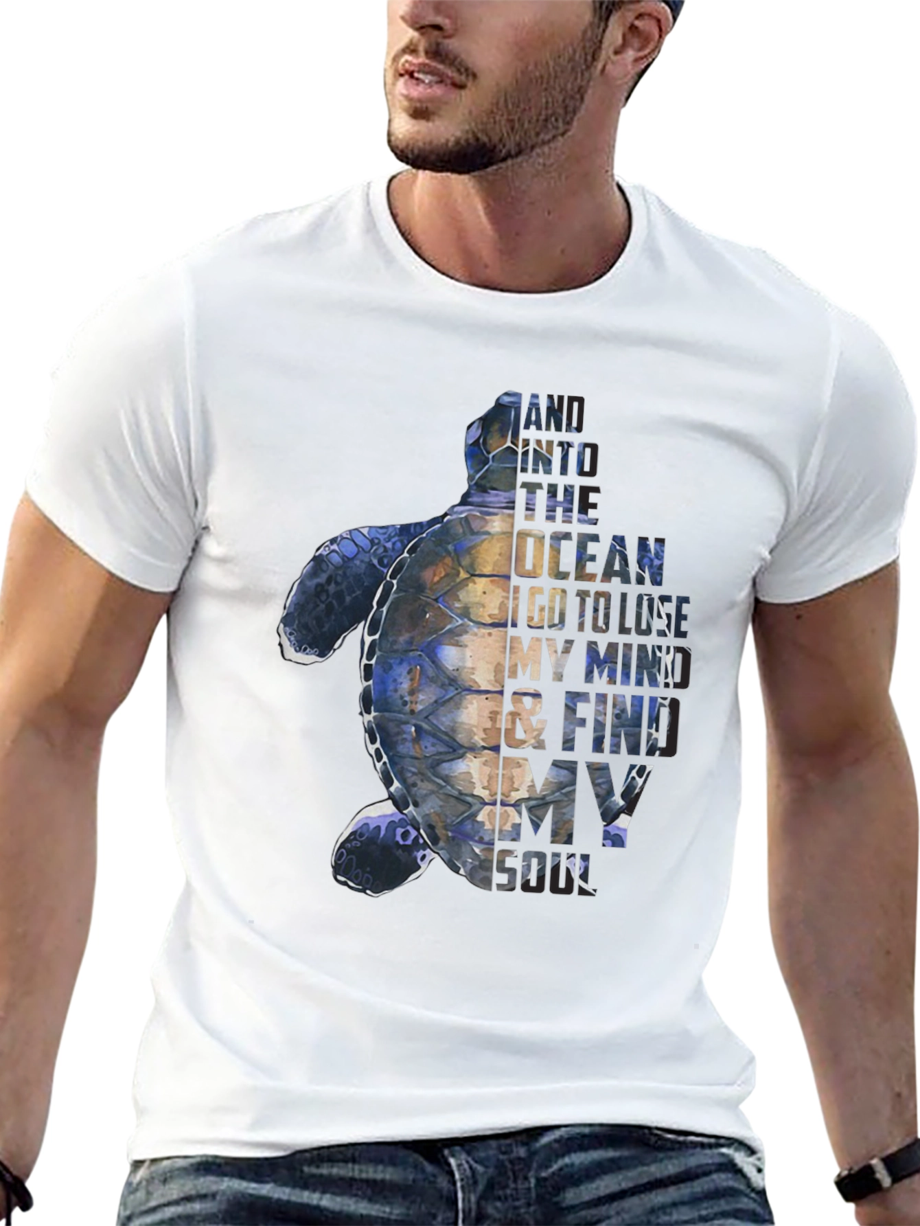 Sea Turtle Graphic Print Mens Black T-Shirt