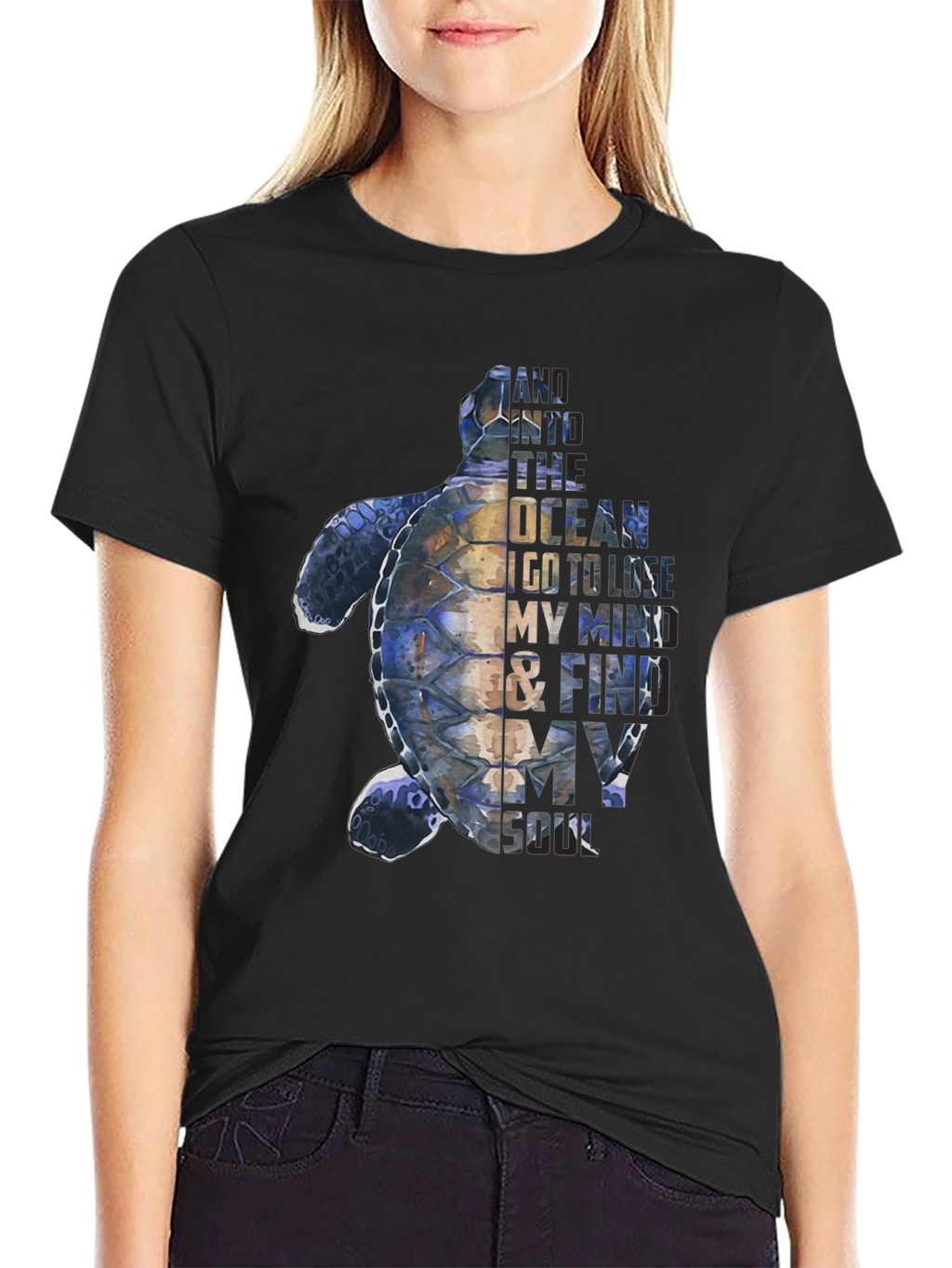 Sea Turtle Graphic Print Mens Black T-Shirt