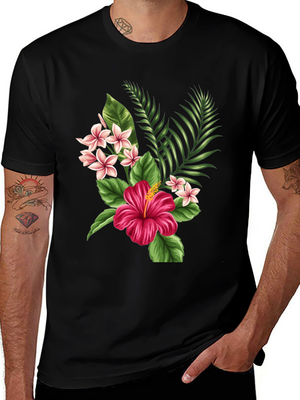 Tropical Floral Graphic Black T-Shirt