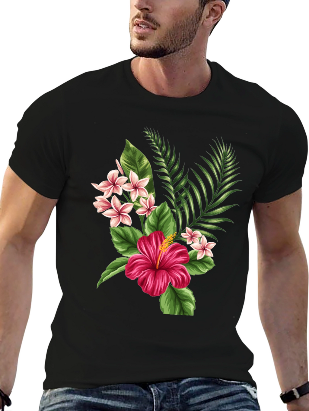 Tropical Floral Graphic Black T-Shirt