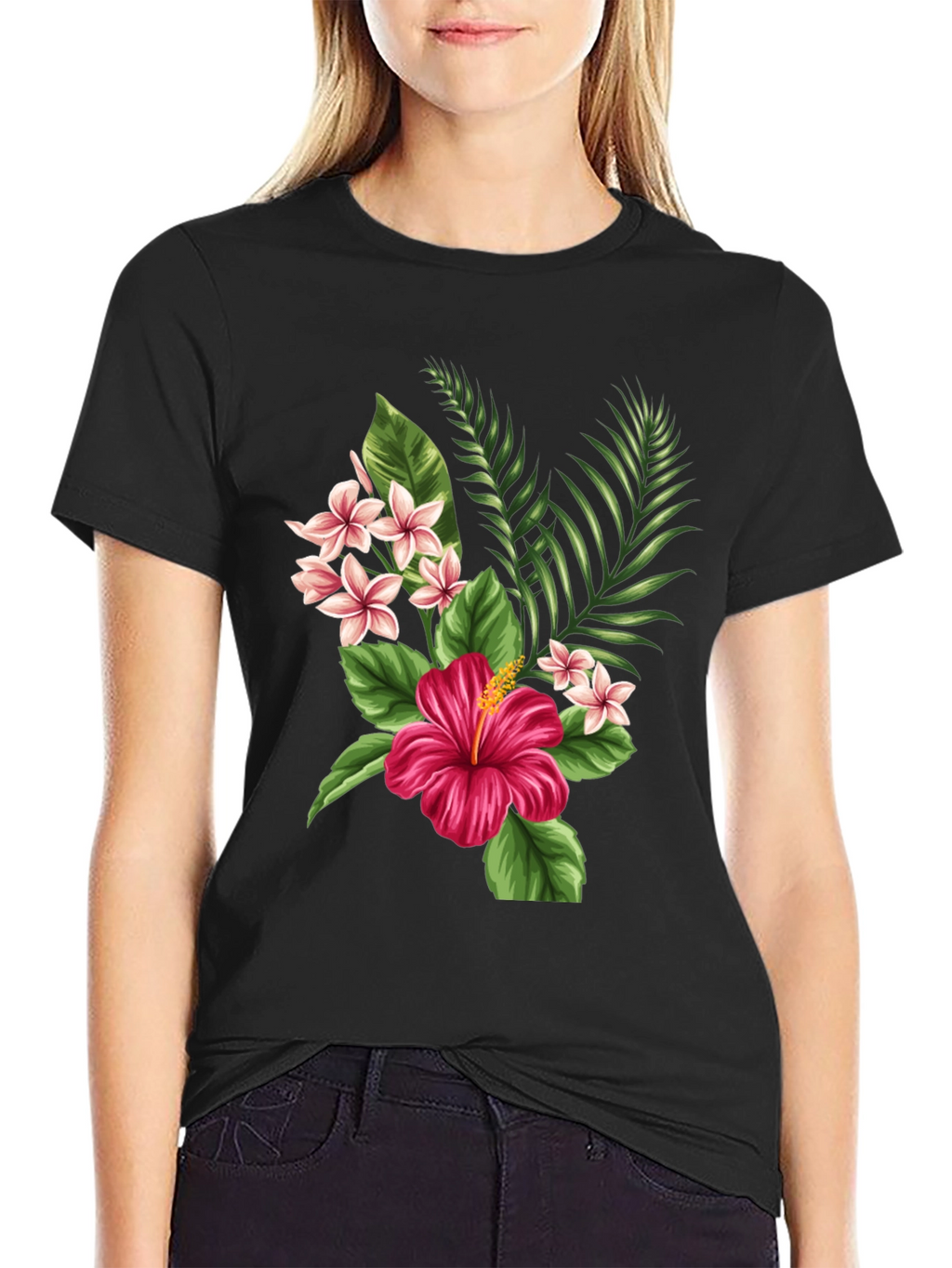 Tropical Floral Graphic Black T-Shirt