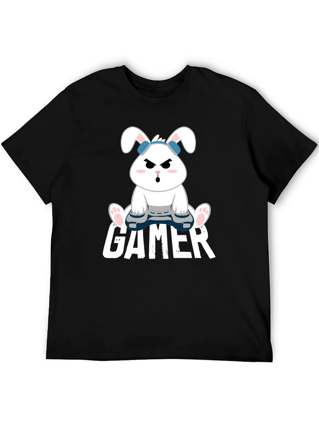 Gamer Bunny Black Cotton T-Shirt
