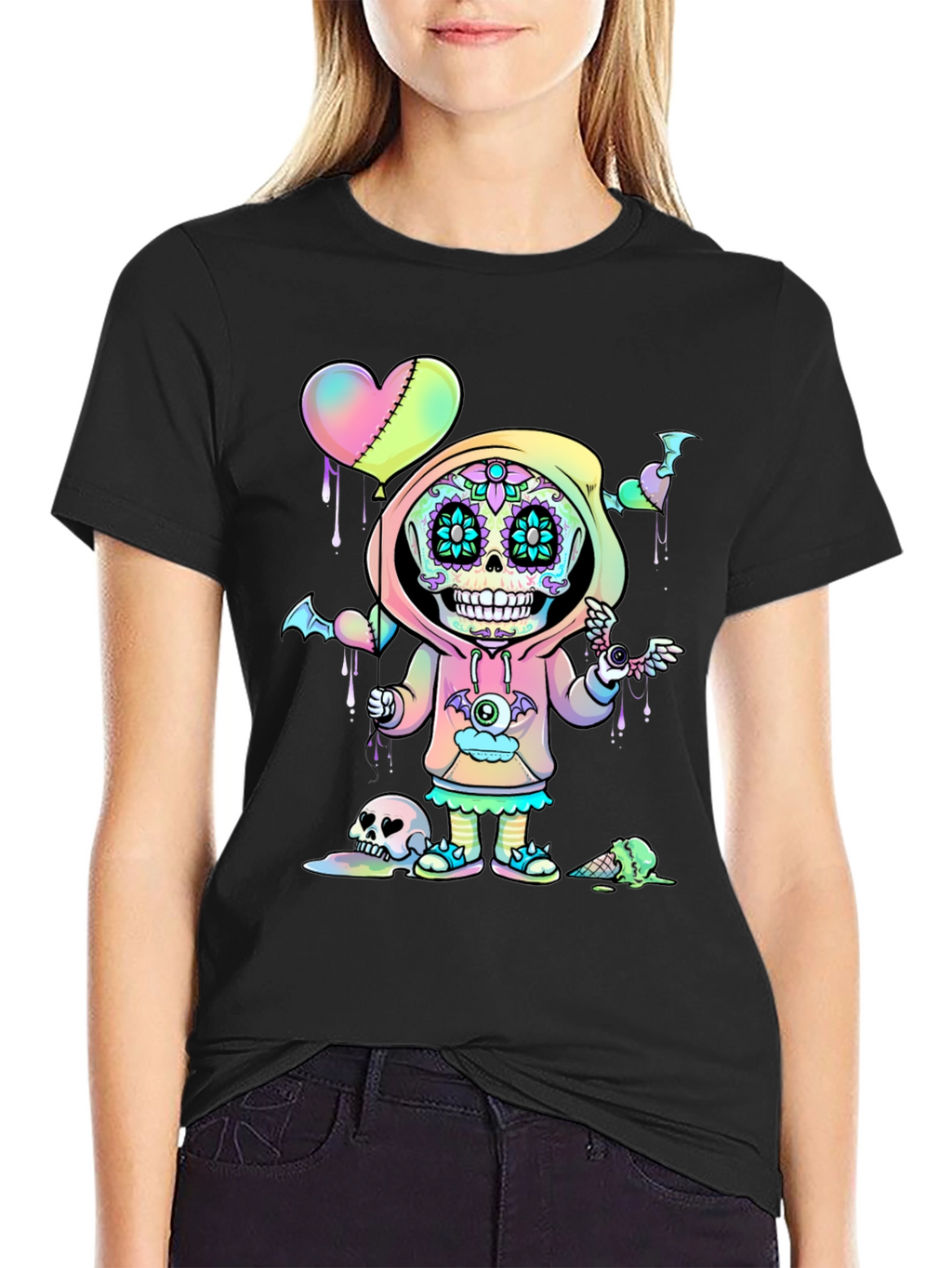 Sugar Skull Kid T-Shirt - Kawaii Pastel Goth Design