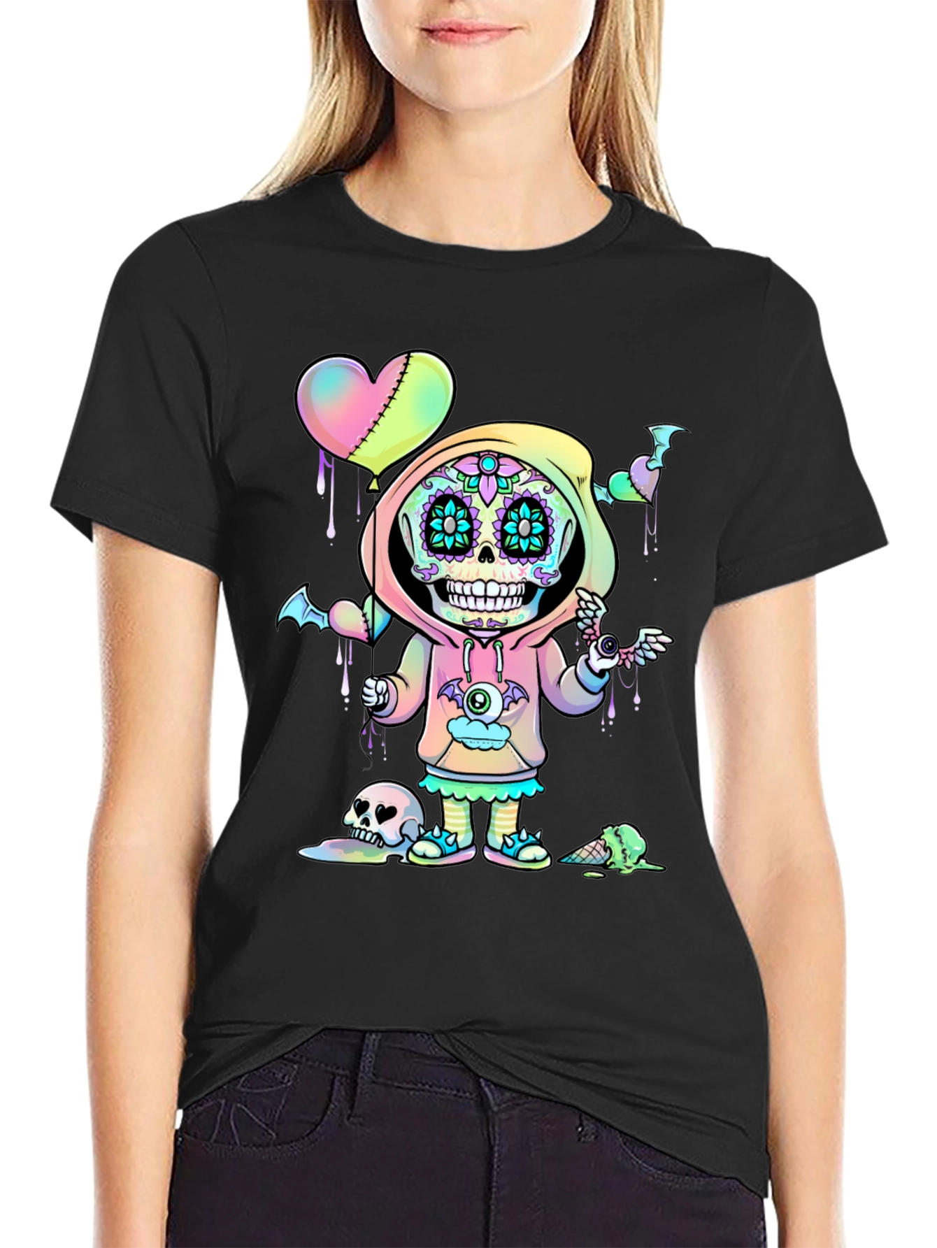 Sugar Skull Kid T-Shirt - Kawaii Pastel Goth Design