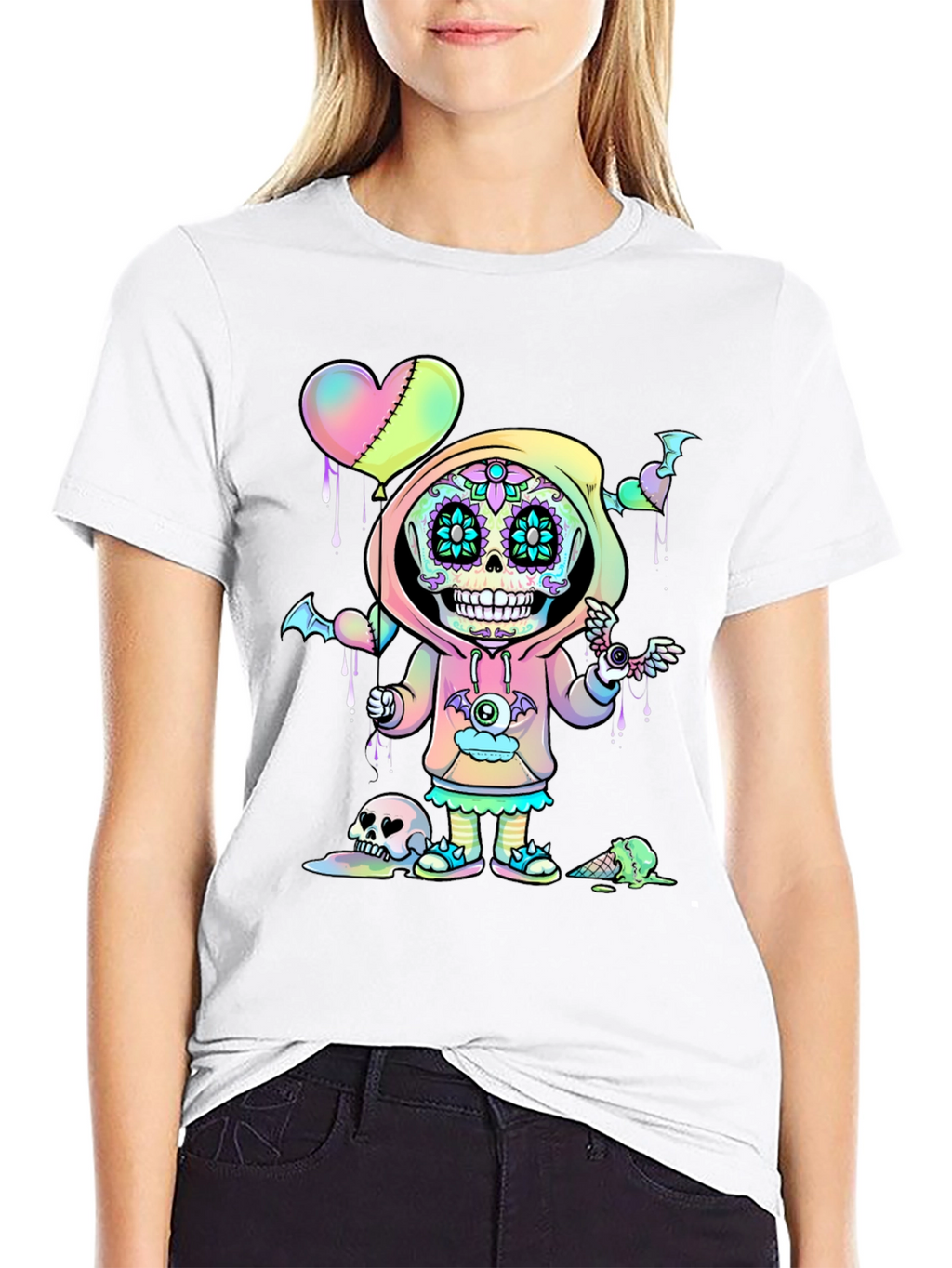 Sugar Skull Kid T-Shirt - Kawaii Pastel Goth Design