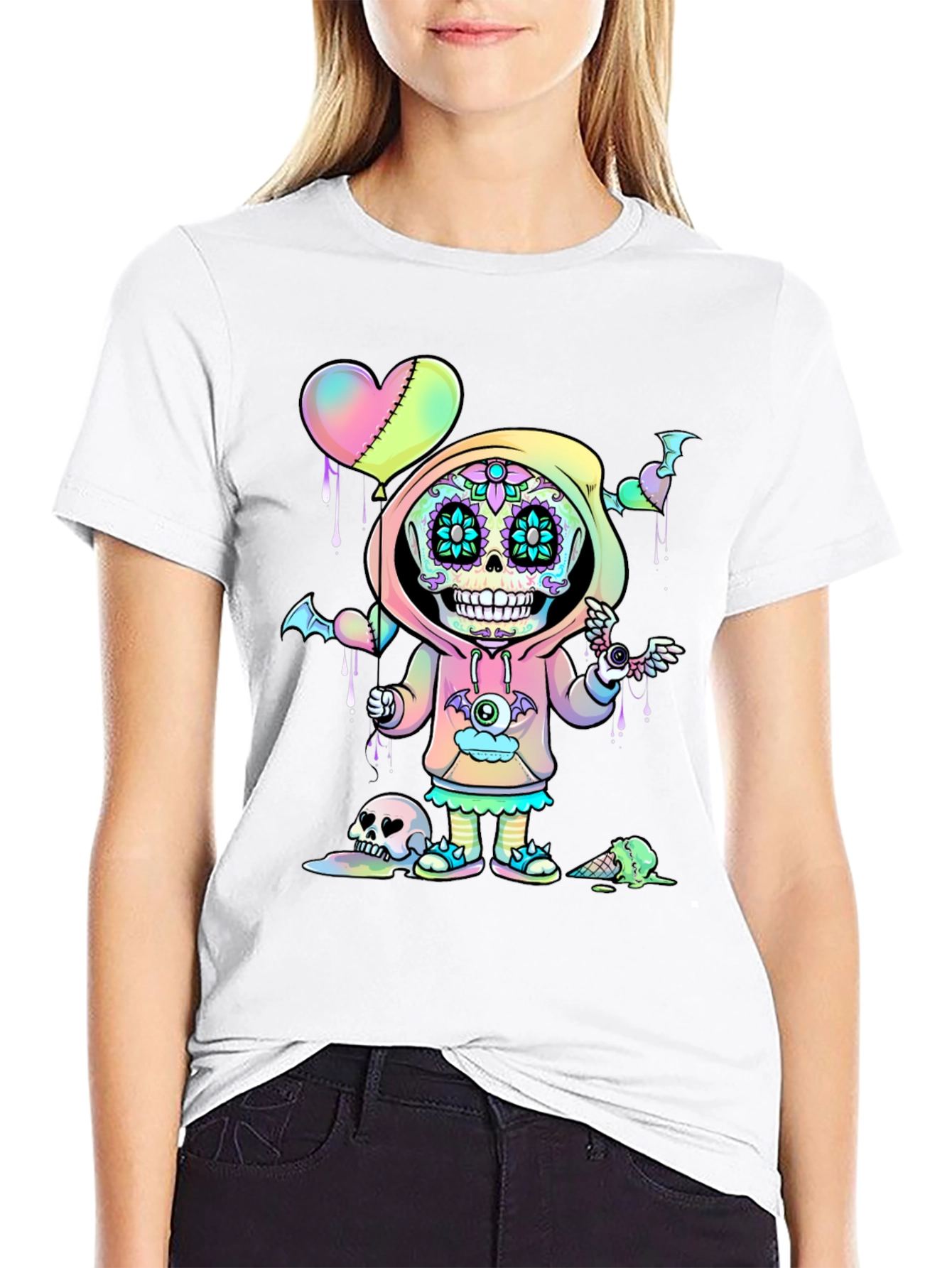 Sugar Skull Kid T-Shirt - Kawaii Pastel Goth Design
