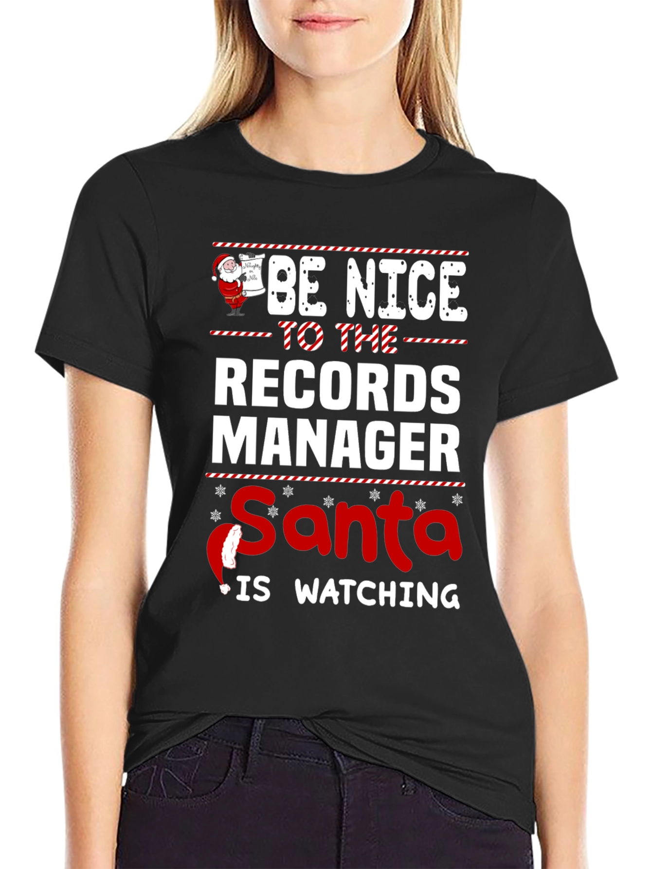 Be Nice To The Records Manager Santa T-Shirt