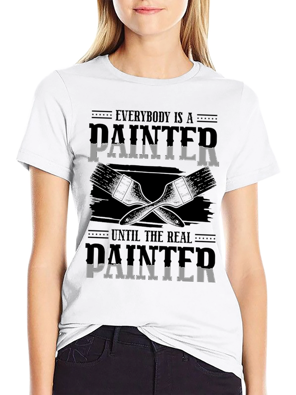 Humorous Real Painter Graphic Tee - Black Cotton