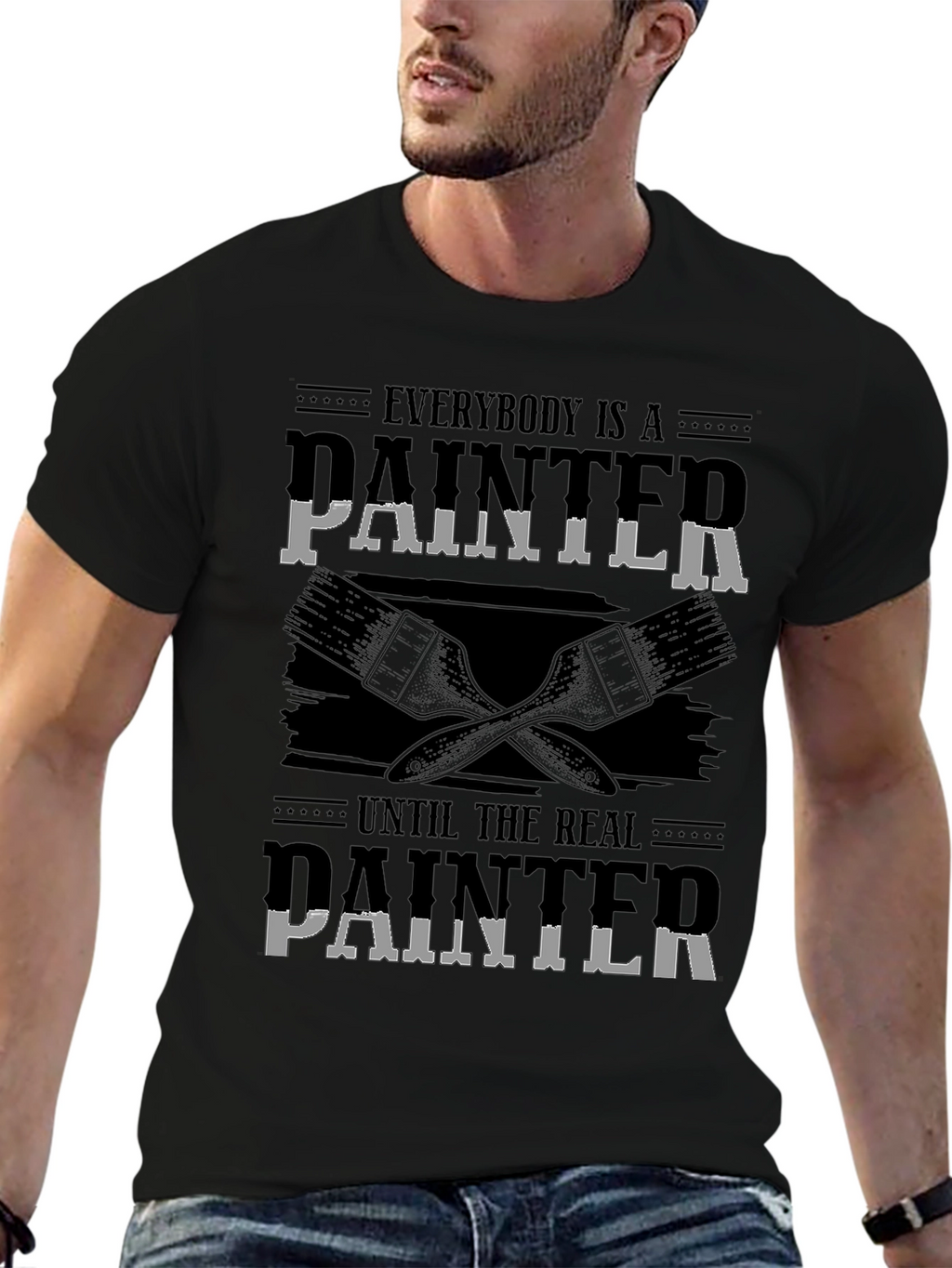 Humorous Real Painter Graphic Tee - Black Cotton