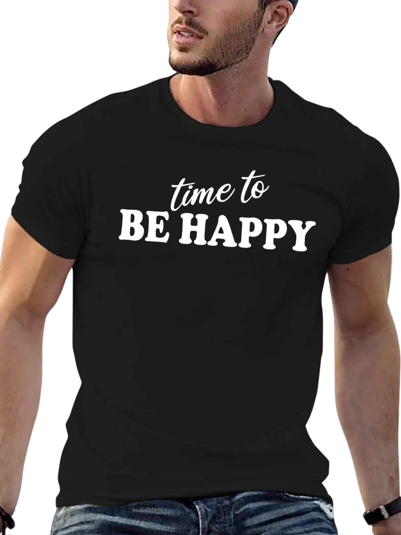 Time to Be Happy Black Graphic T-Shirt