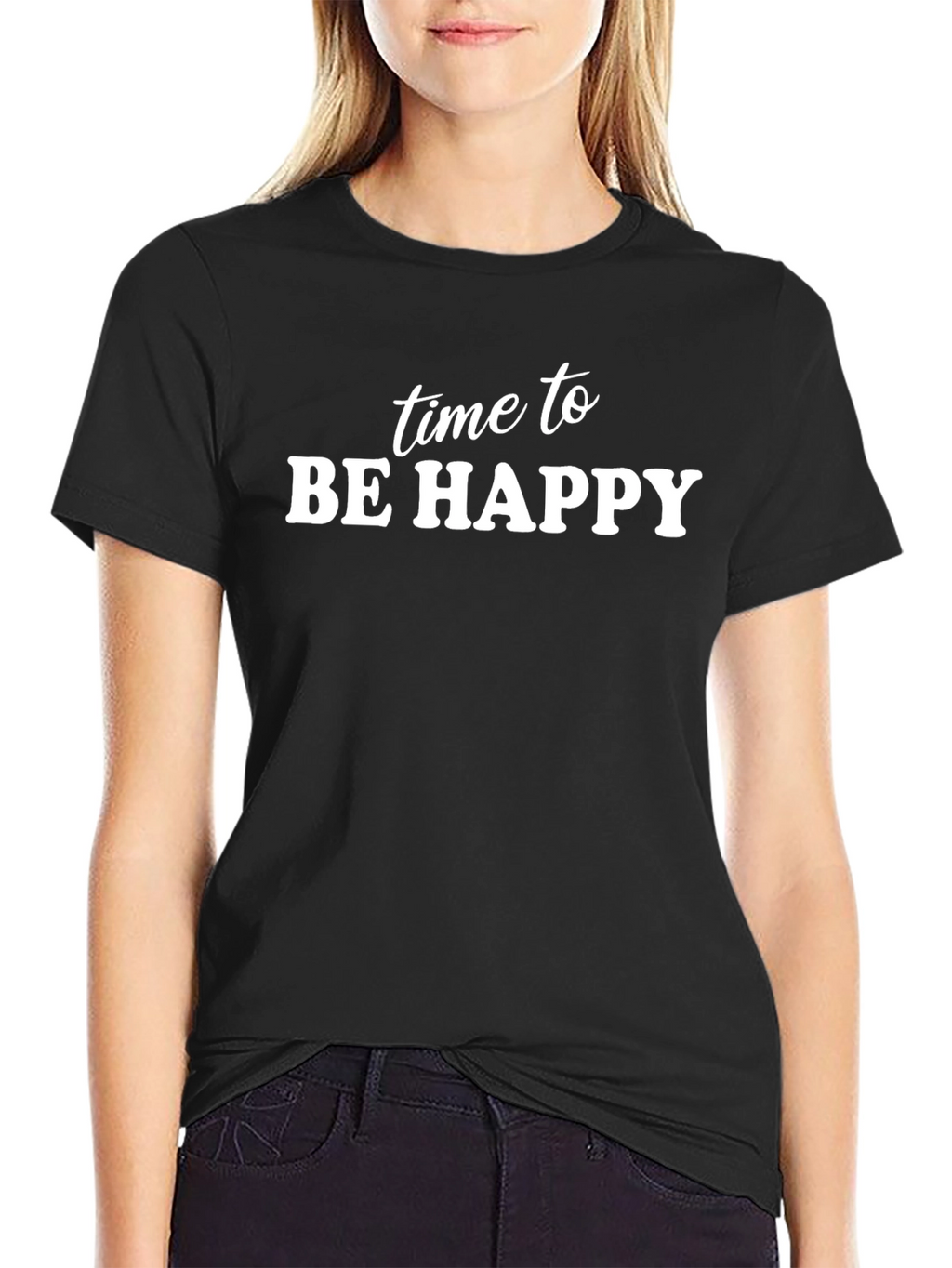 Time to Be Happy Black Graphic T-Shirt