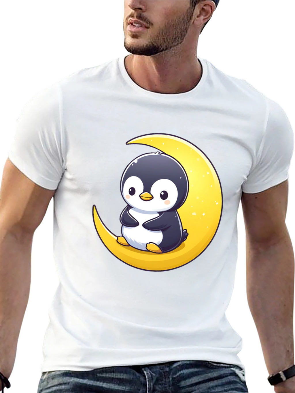 Penguin Moon Graphic Tee - Black Cotton T-Shirt