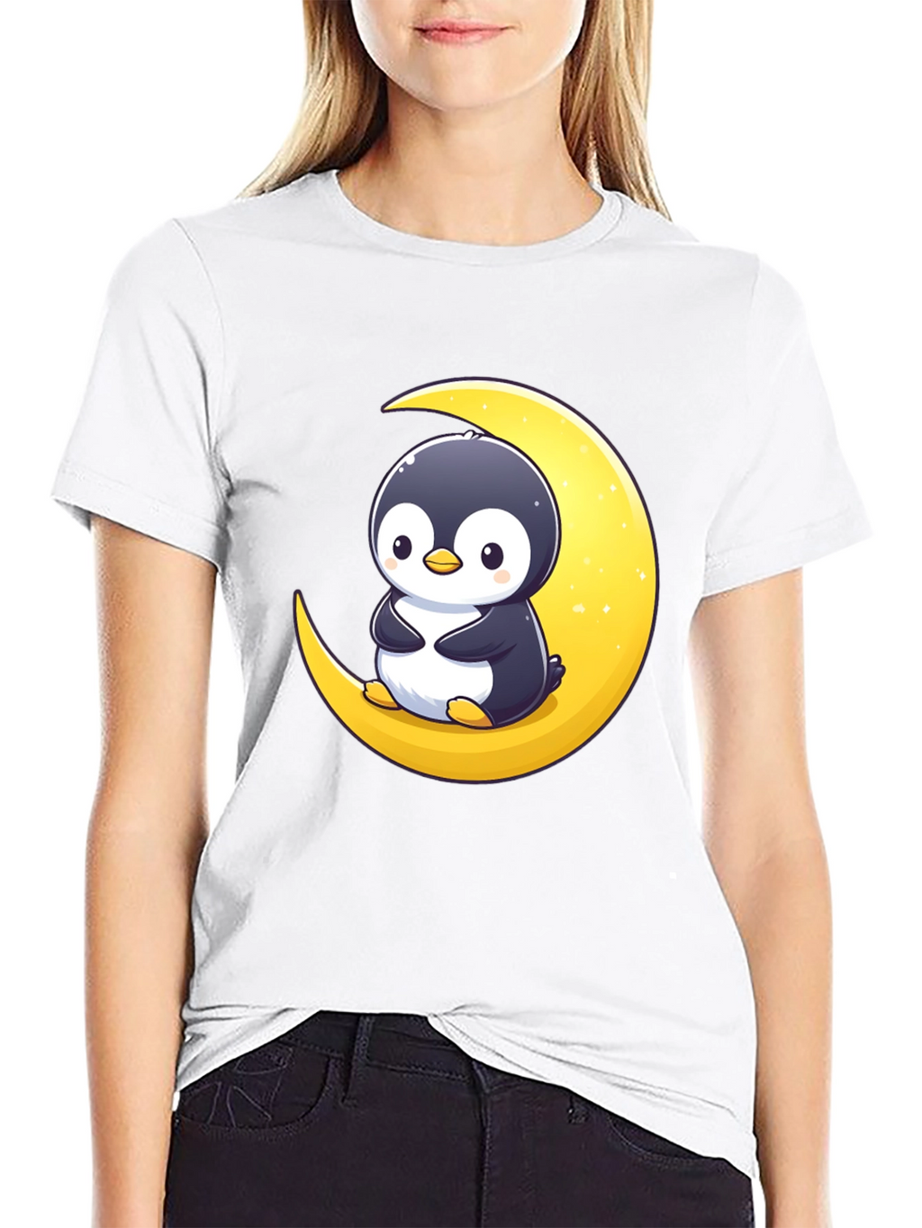 Penguin Moon Graphic Tee - Black Cotton T-Shirt