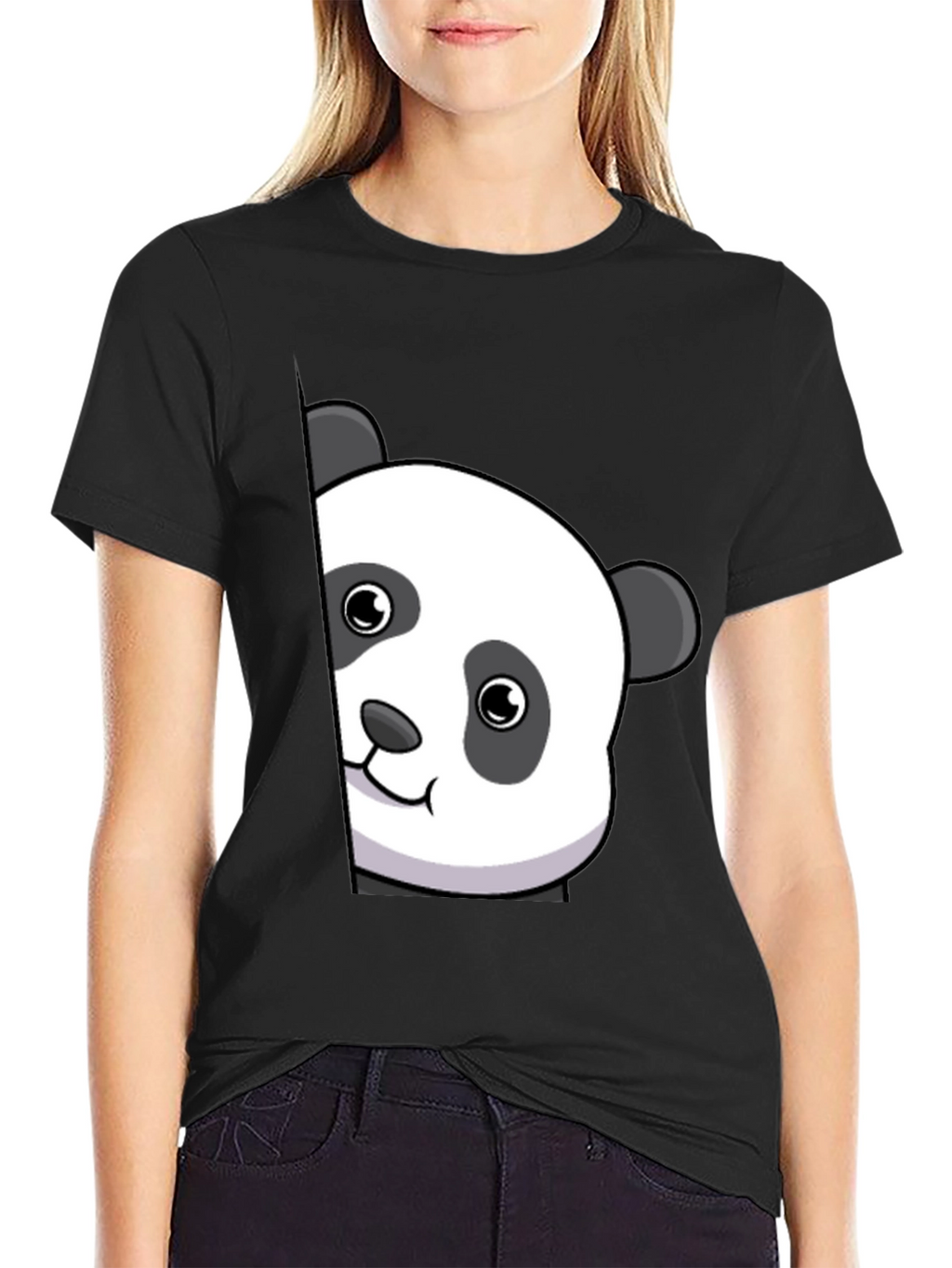 Cute Panda Peek Black T-Shirt - Unique Animal Tee