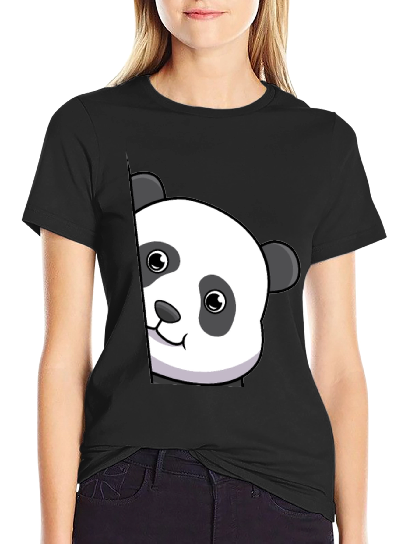 Cute Panda Peek Black T-Shirt - Unique Animal Tee