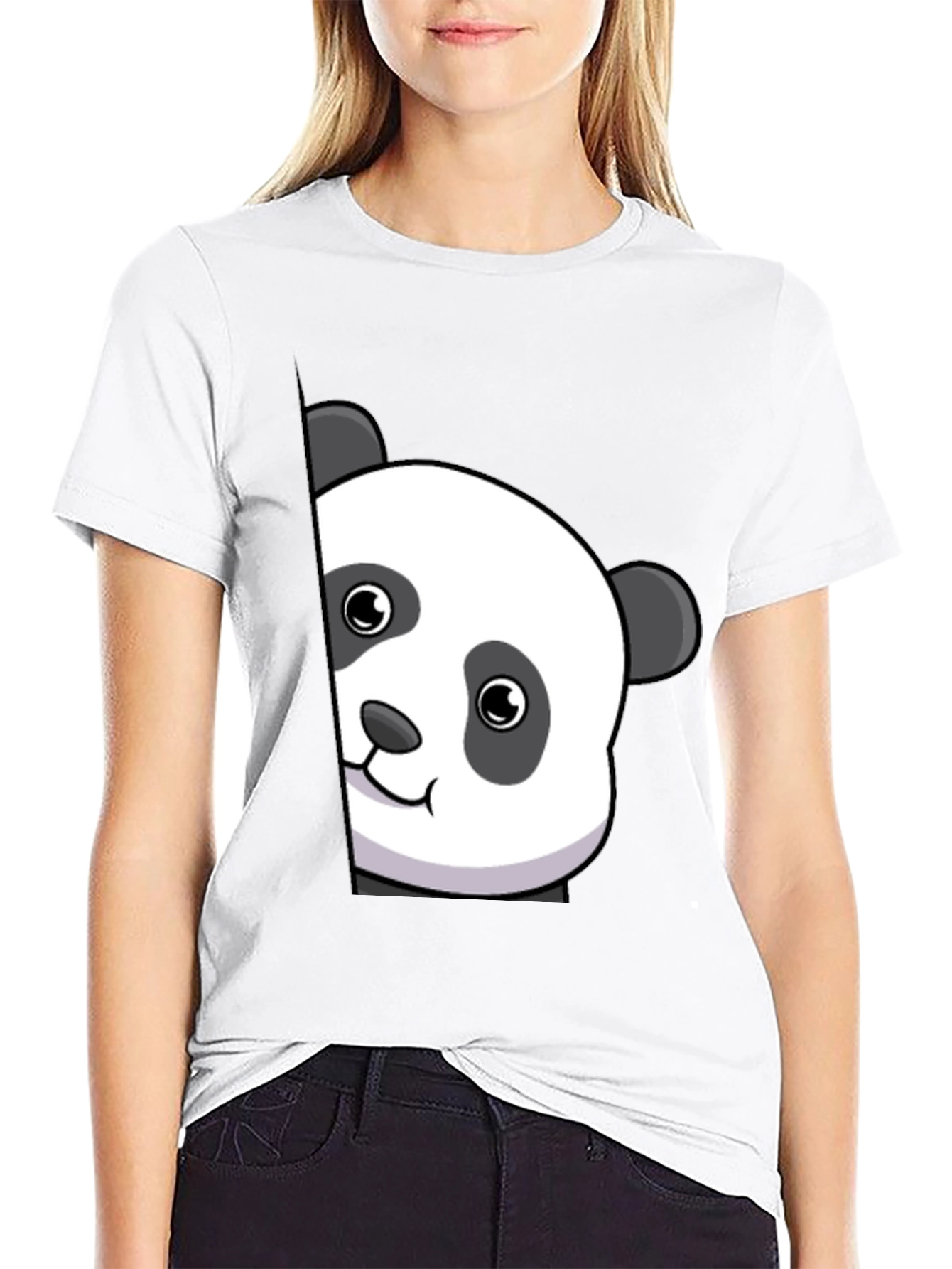 Cute Panda Peek Black T-Shirt - Unique Animal Tee