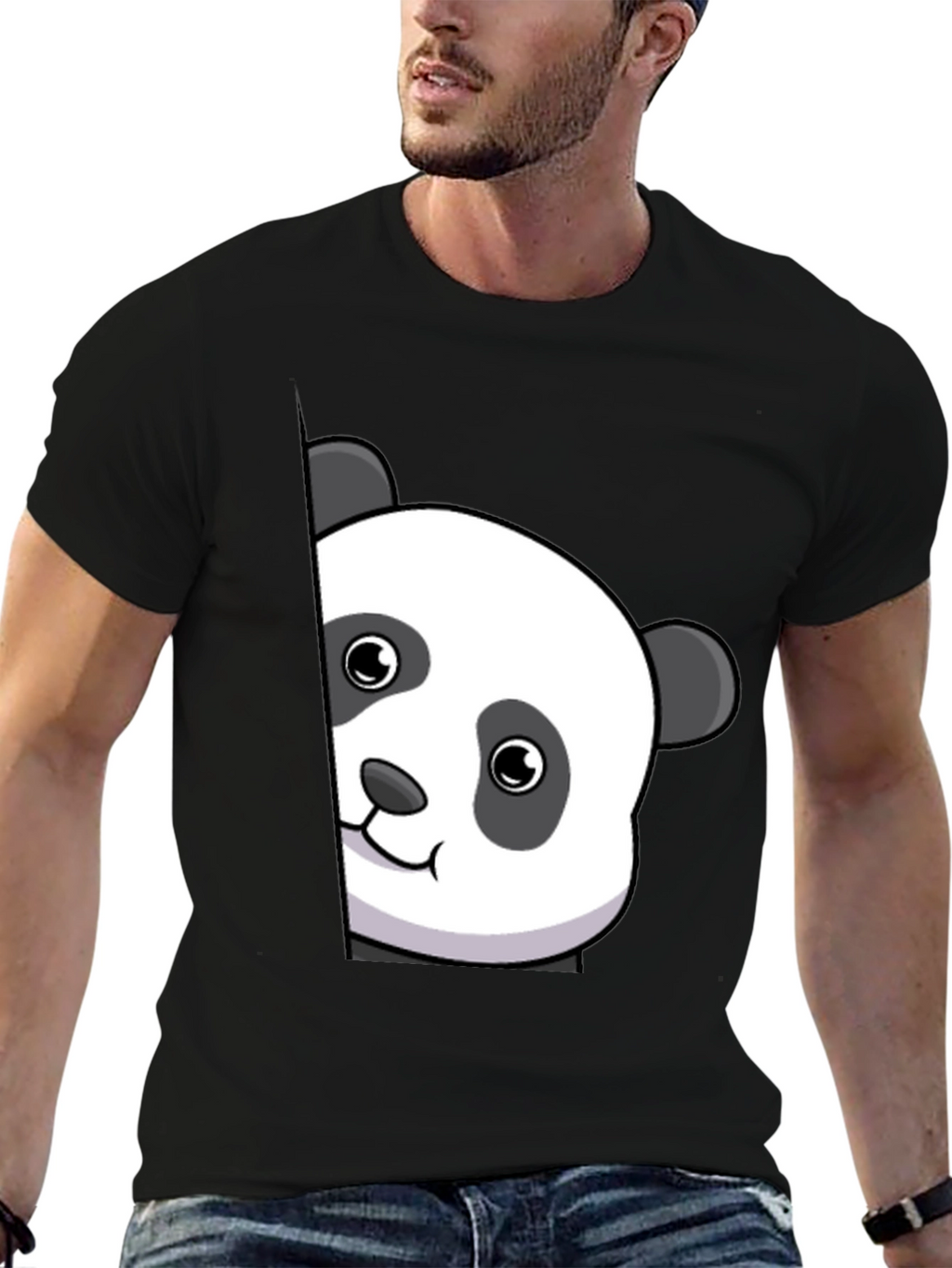 Cute Panda Peek Black T-Shirt - Unique Animal Tee